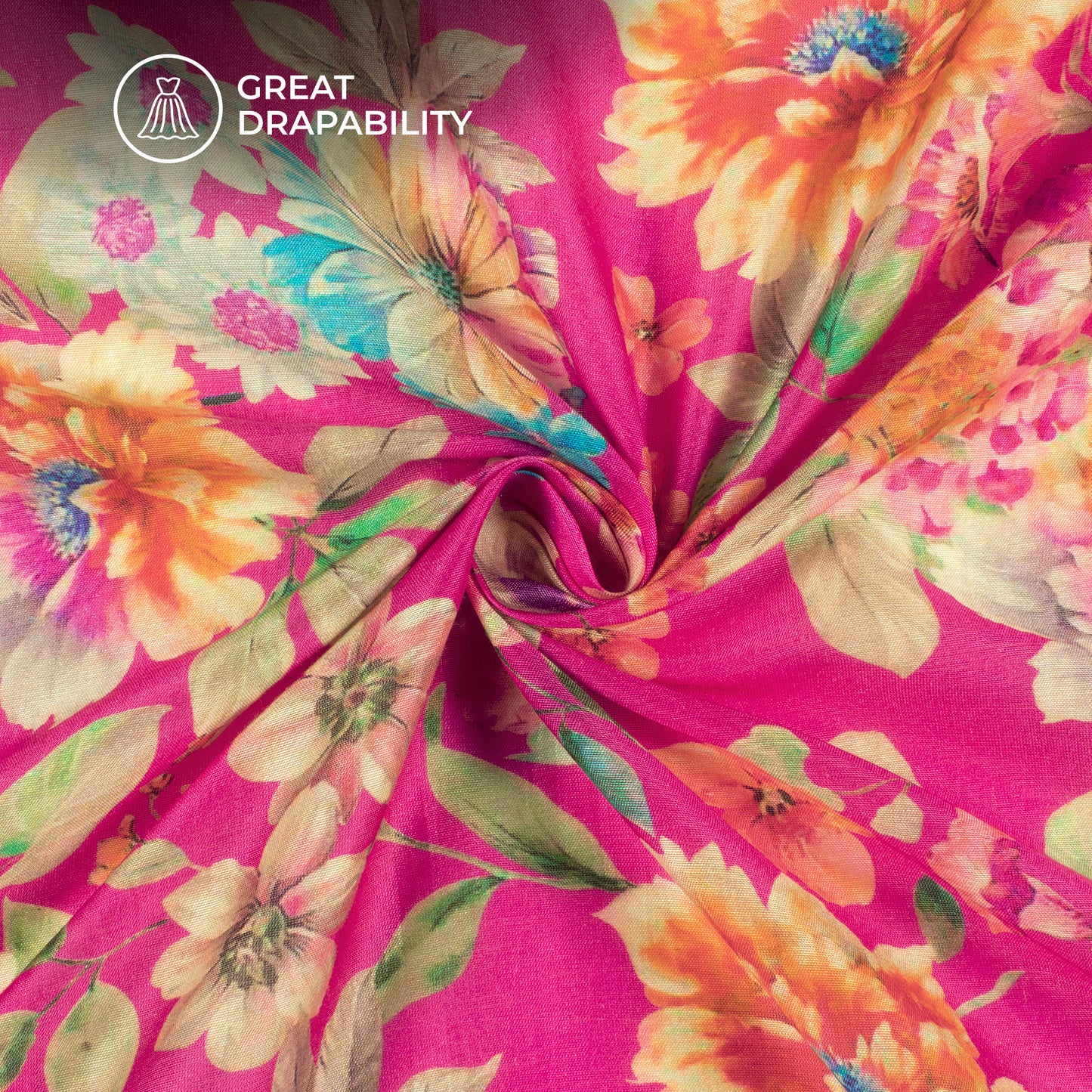 Fuscia Pink Floral Printed Sustainable Orange Fabric