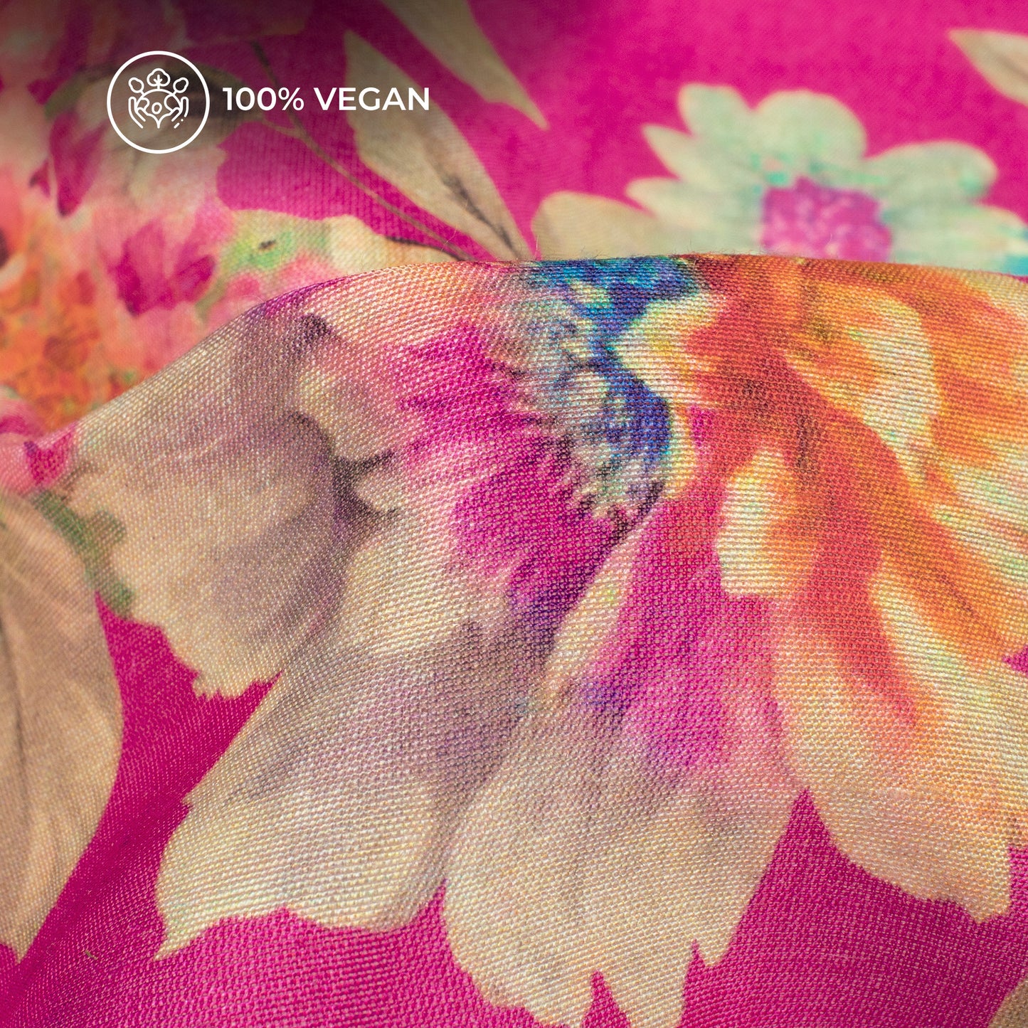 Fuscia Pink Floral Printed Sustainable Orange Fabric