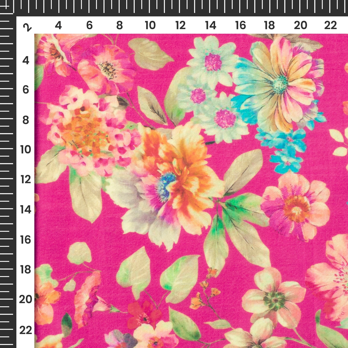 Fuscia Pink Floral Printed Sustainable Orange Fabric