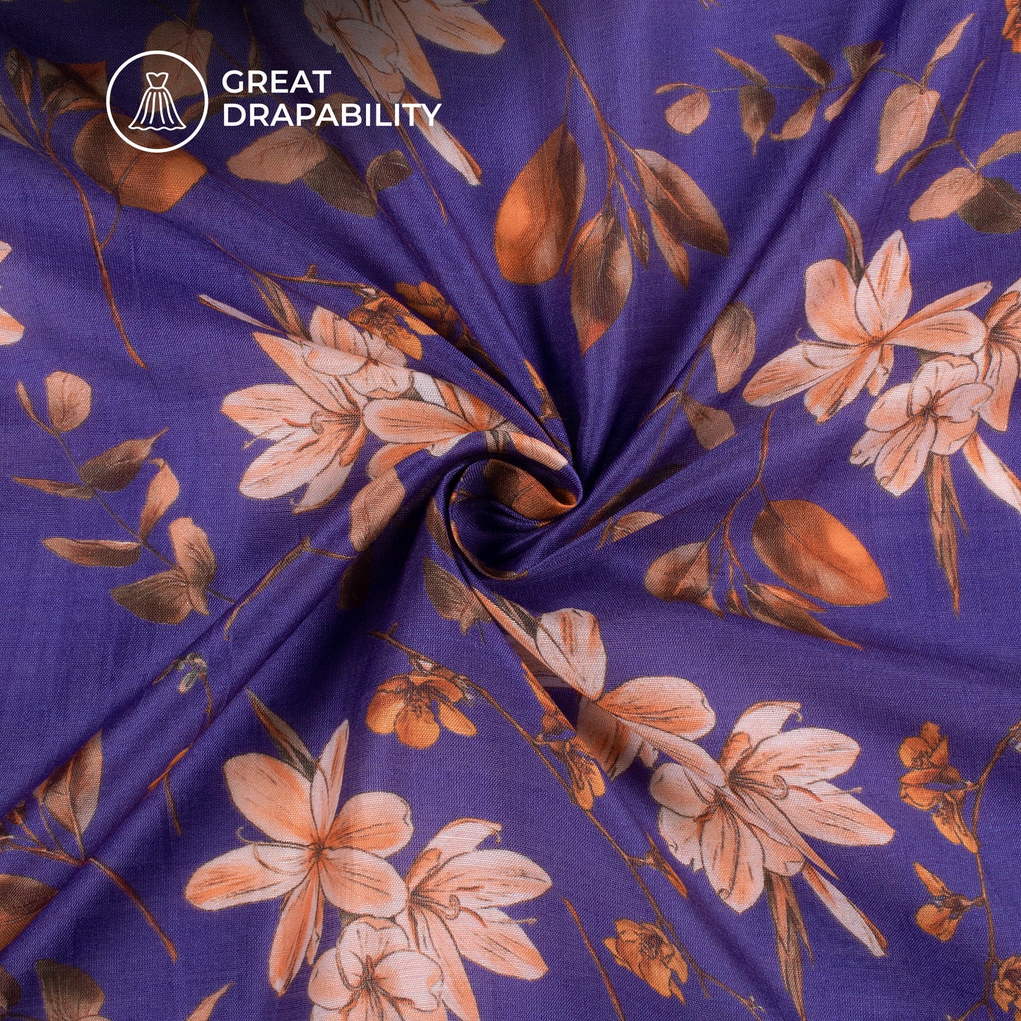 Berry Blue Floral Printed Sustainable Orange Fabric