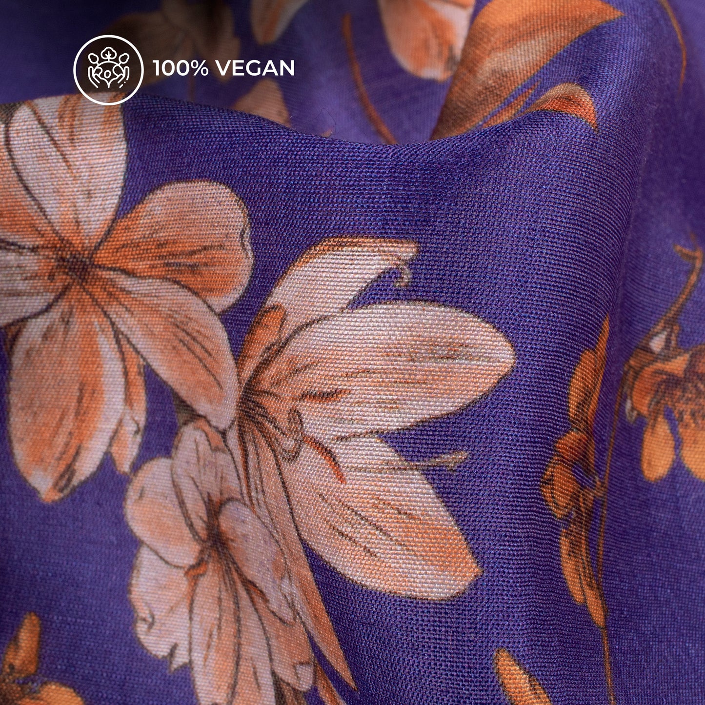 Berry Blue Floral Printed Sustainable Orange Fabric