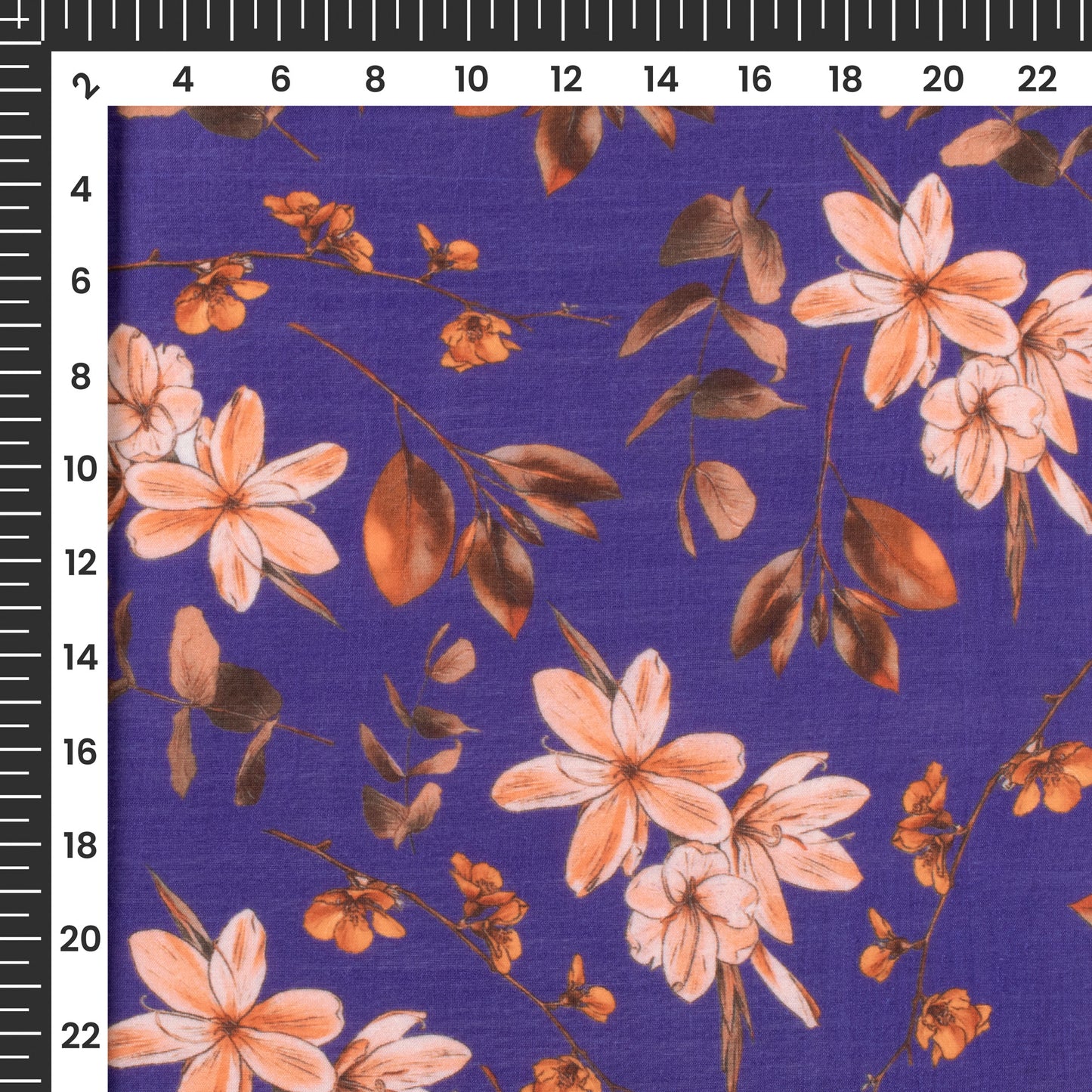Berry Blue Floral Printed Sustainable Orange Fabric