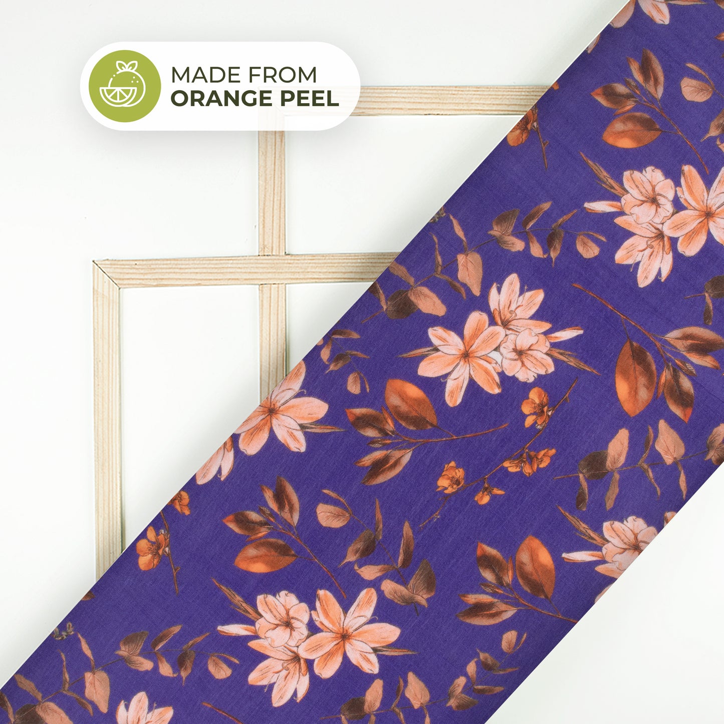 Berry Blue Floral Printed Sustainable Orange Fabric