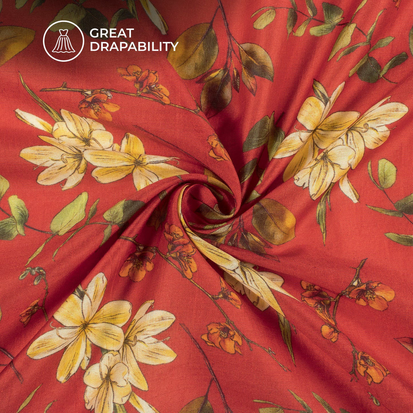 Burgundy Red Floral Printed Sustainable Orange Fabric