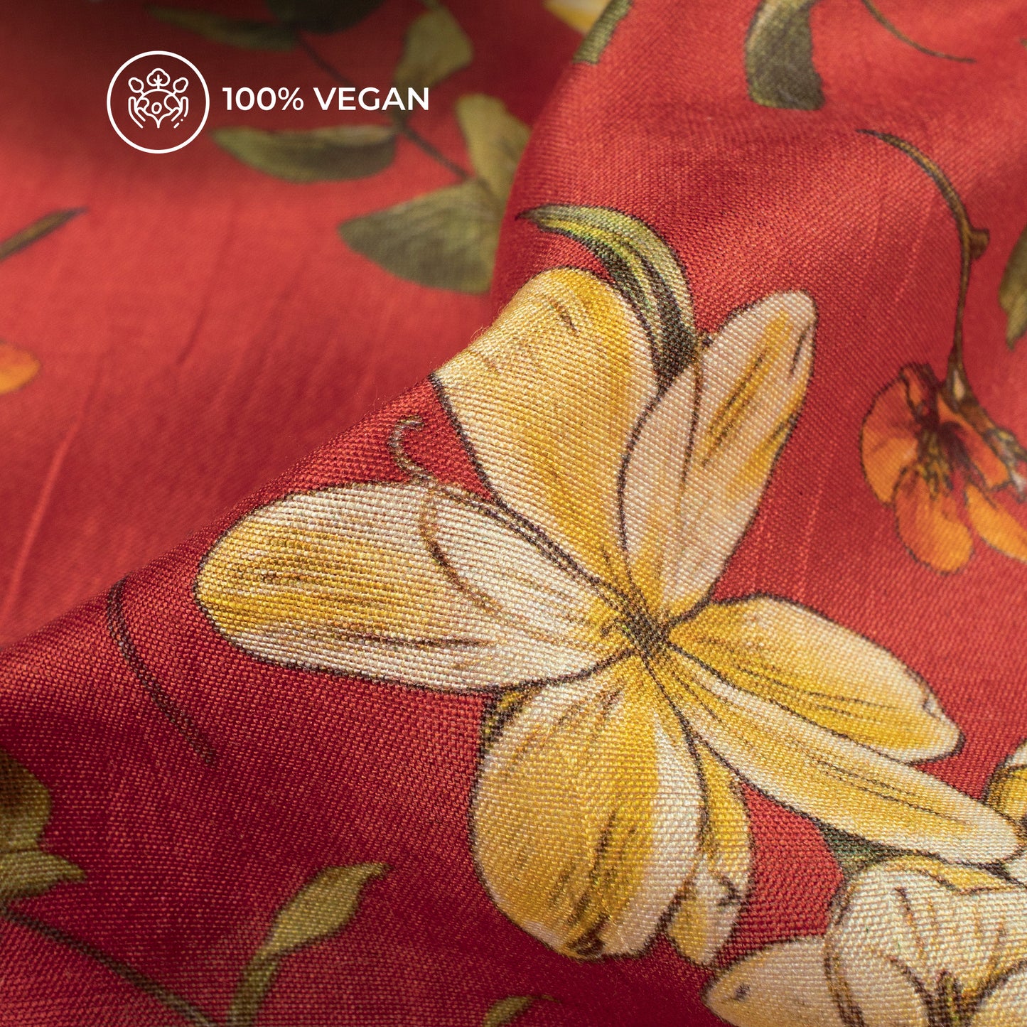 Burgundy Red Floral Printed Sustainable Orange Fabric