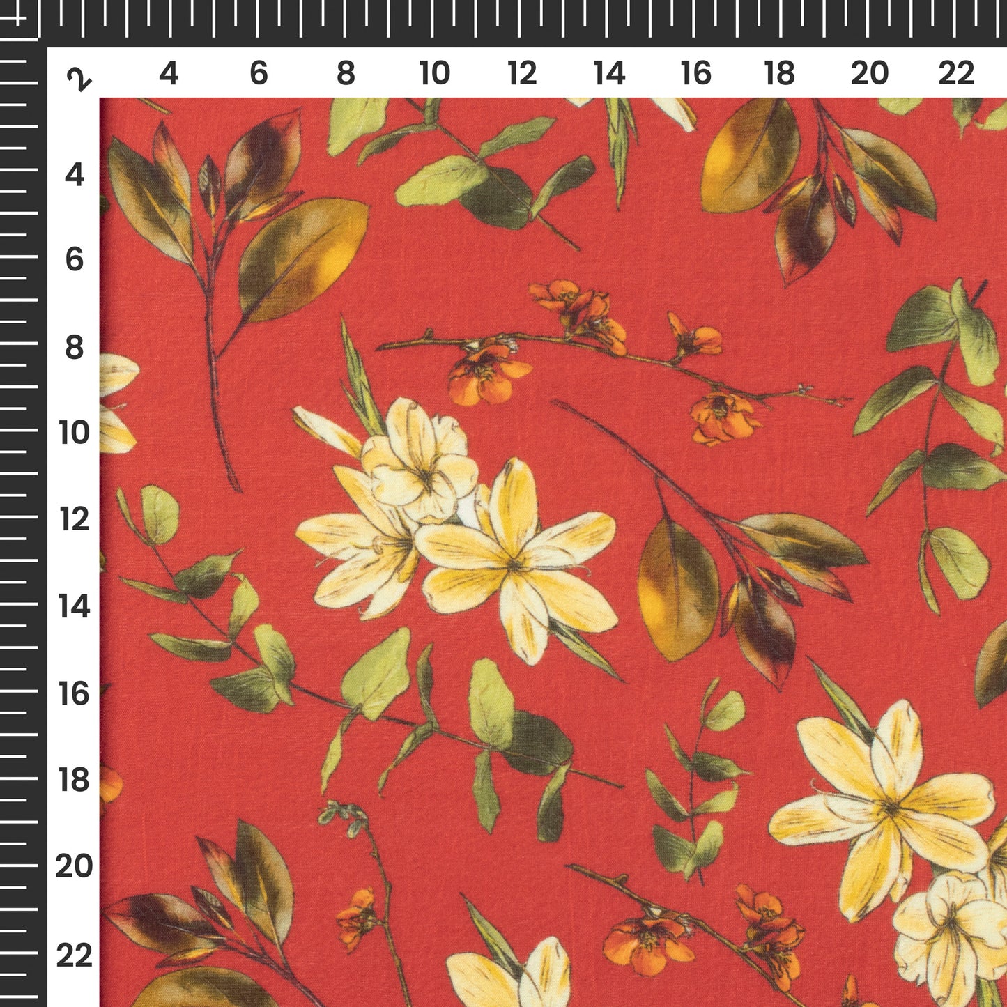 Burgundy Red Floral Printed Sustainable Orange Fabric