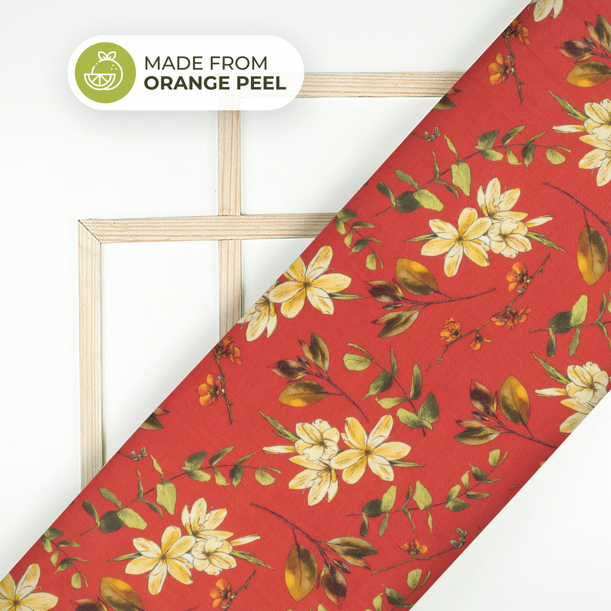 Burgundy Red Floral Printed Sustainable Orange Fabric