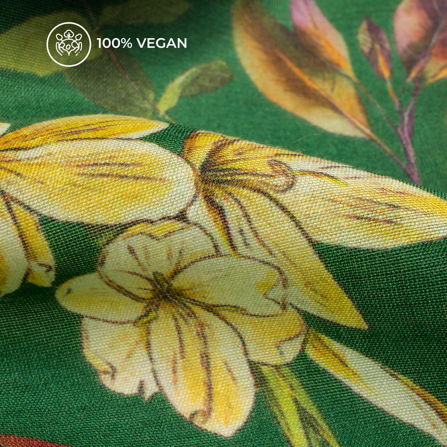 Dark Green Floral Printed Sustainable Orange Fabric