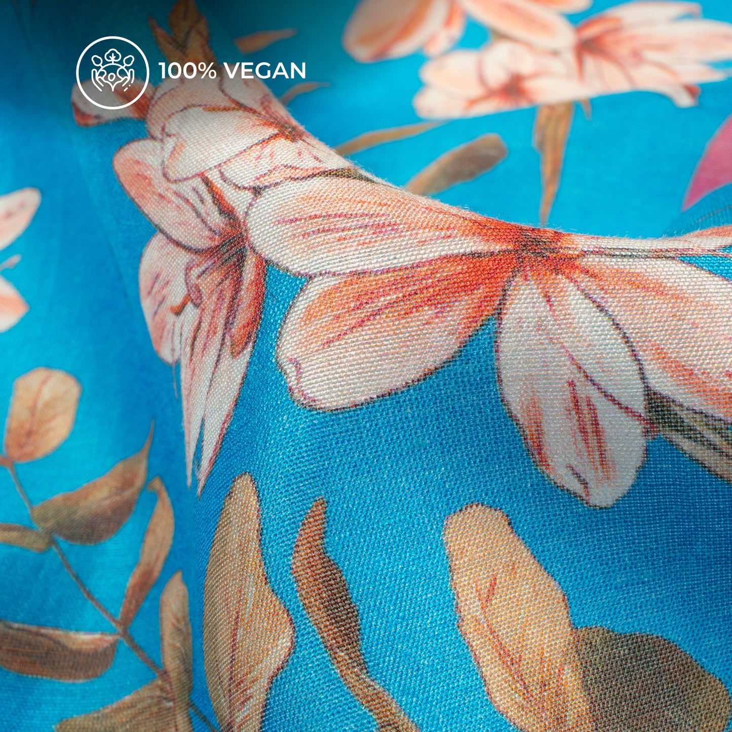 Azure Blue Floral Printed Sustainable Orange Fabric