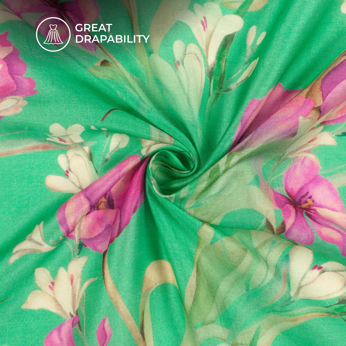 Cool Green Floral Printed Sustainable Orange Fabric