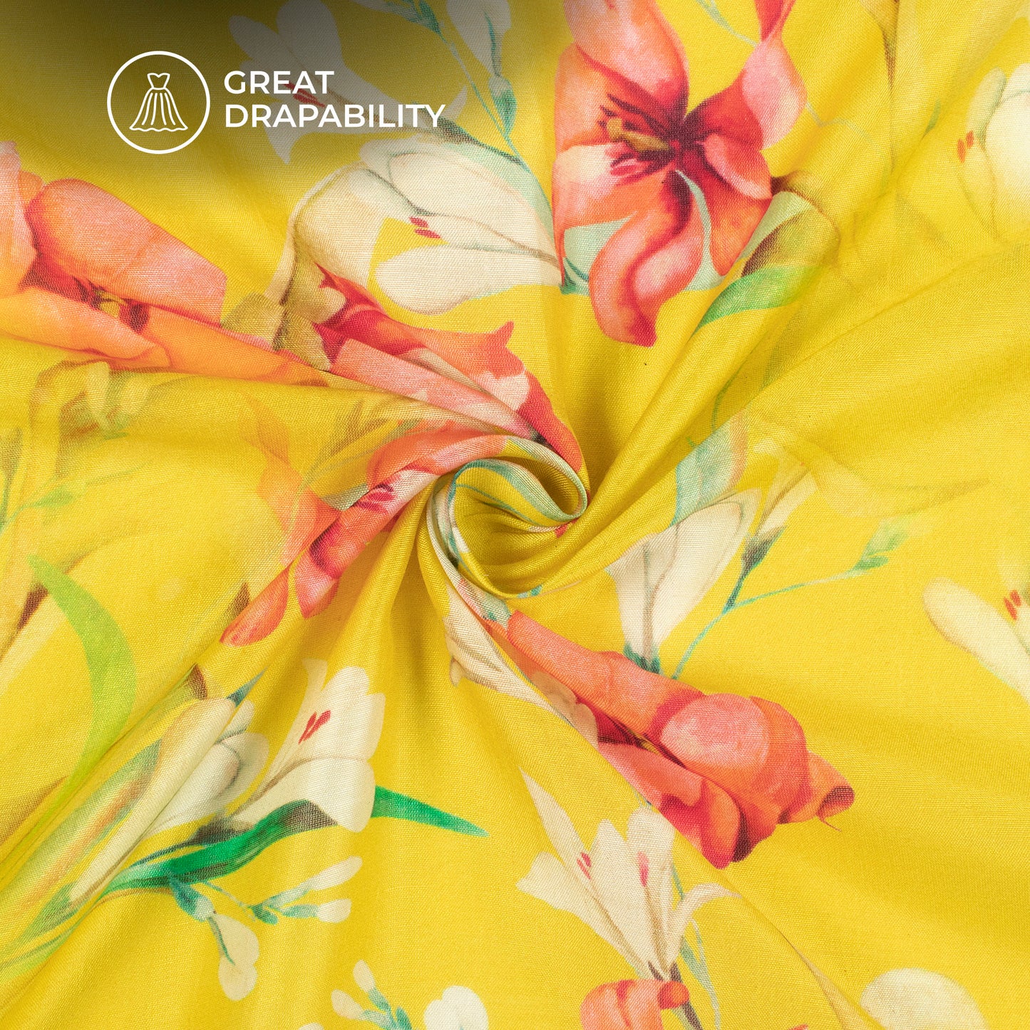 Lemon Yellow Floral Printed Sustainable Orange Fabric