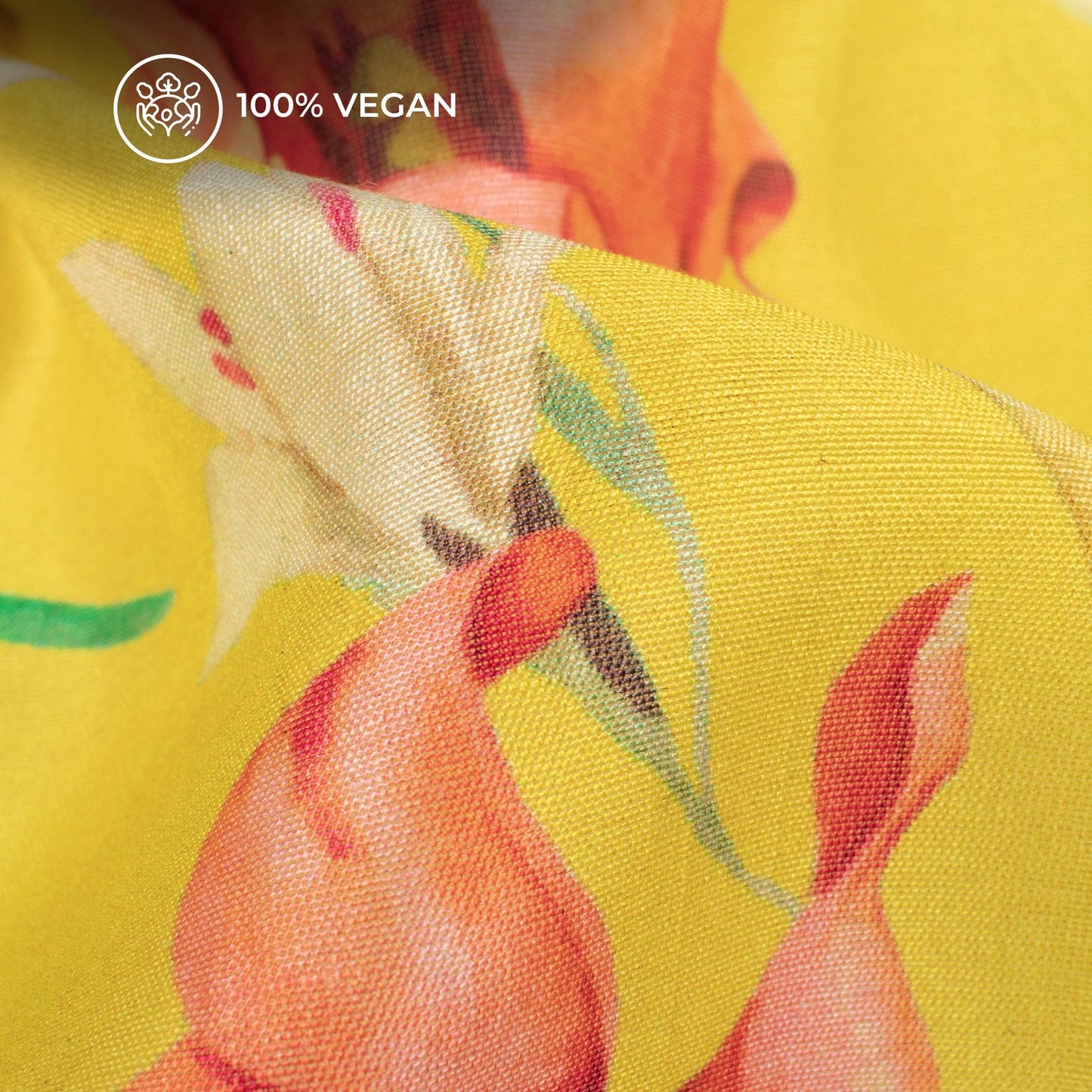 Lemon Yellow Floral Printed Sustainable Orange Fabric