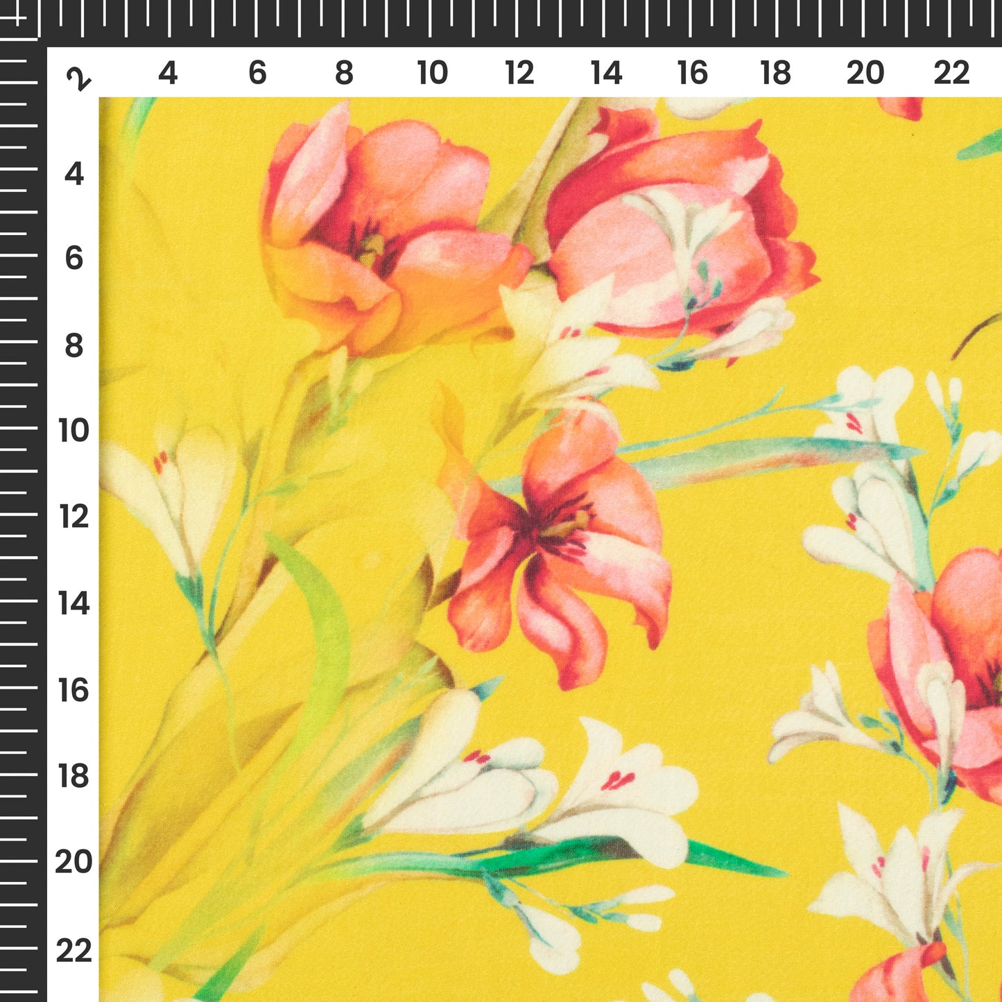 Lemon Yellow Floral Printed Sustainable Orange Fabric