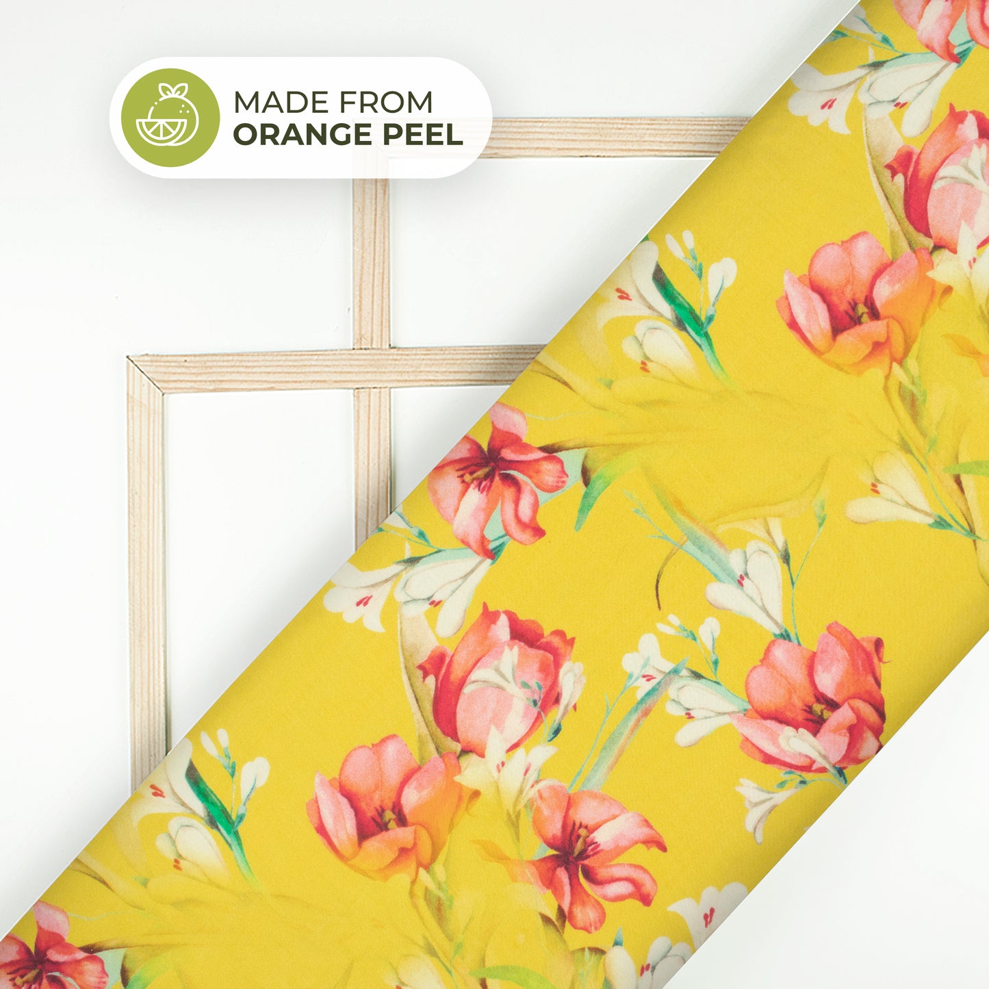 Lemon Yellow Floral Printed Sustainable Orange Fabric