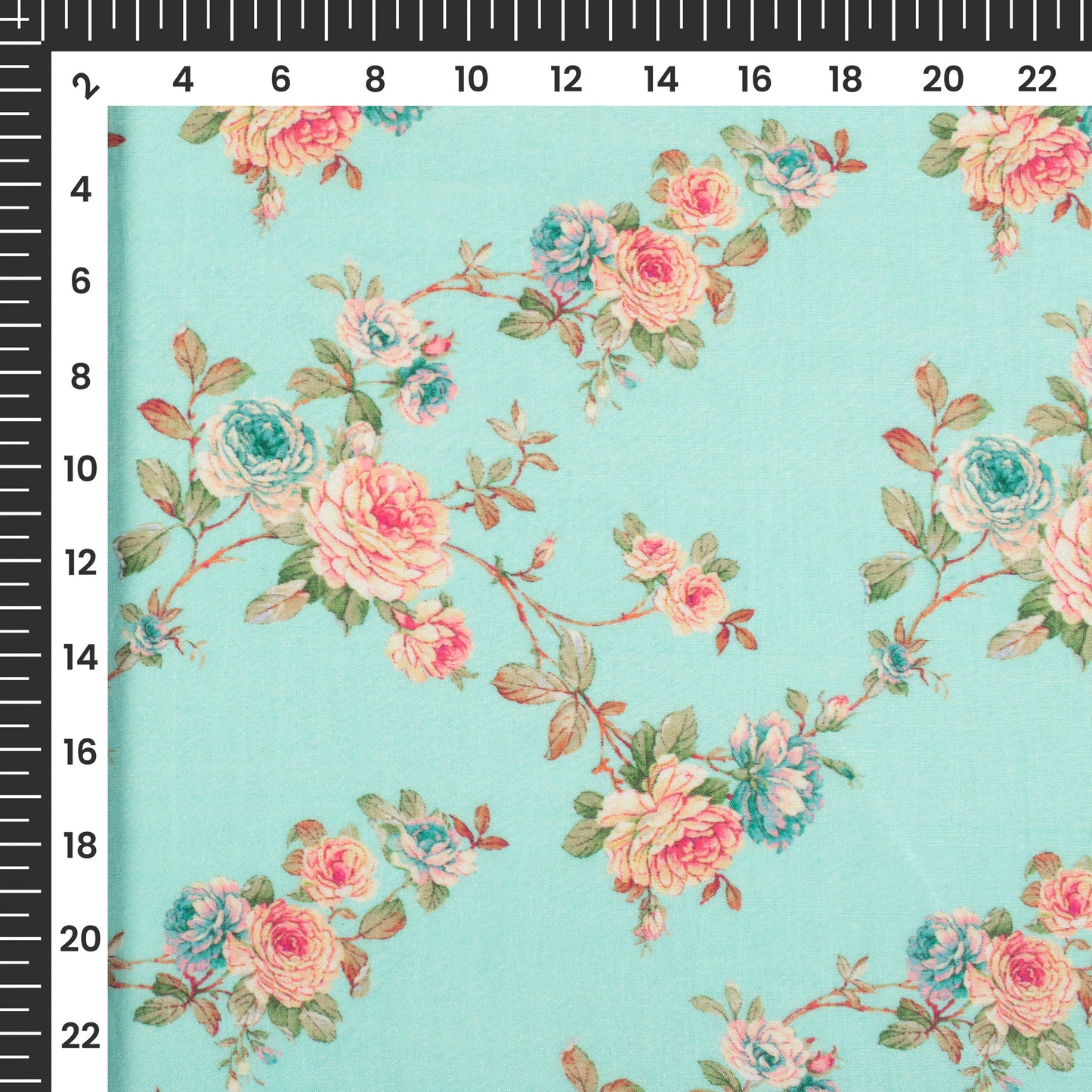 Baby Blue Floral Printed Sustainable Orange Fabric