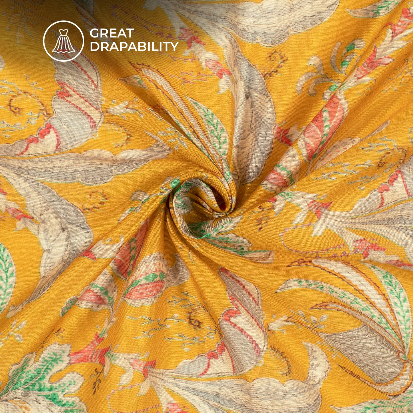 Canary Yellow Floral Printed Sustainable Orange Fabric