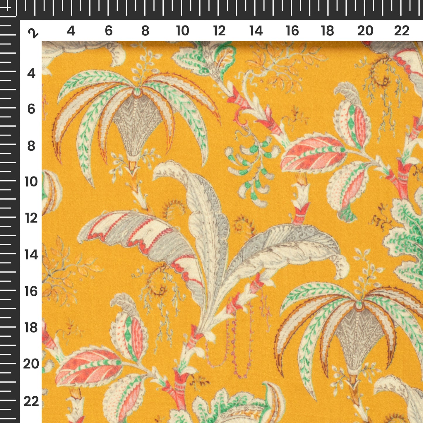 Canary Yellow Floral Printed Sustainable Orange Fabric