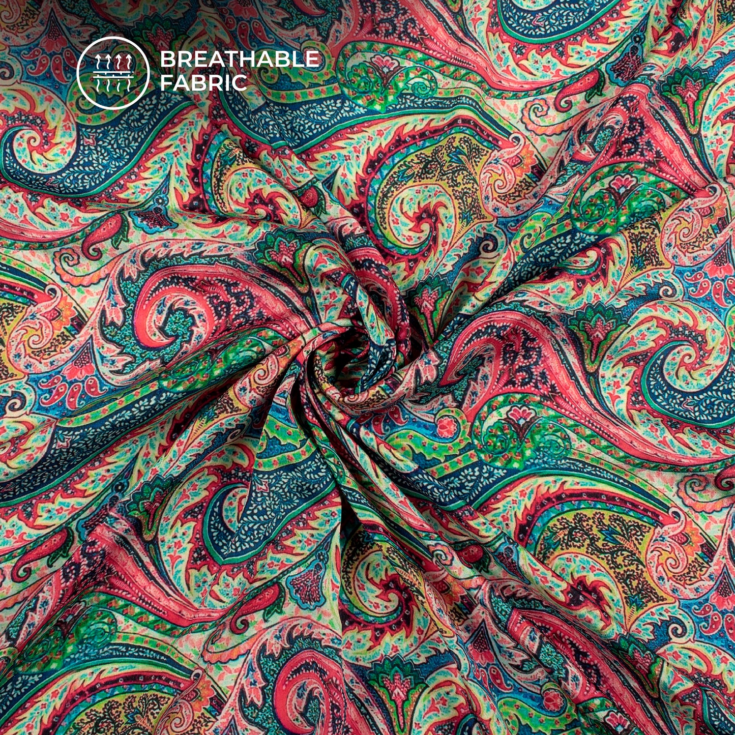 Vintage Paisley Digital Print Crepe Silk Fabric