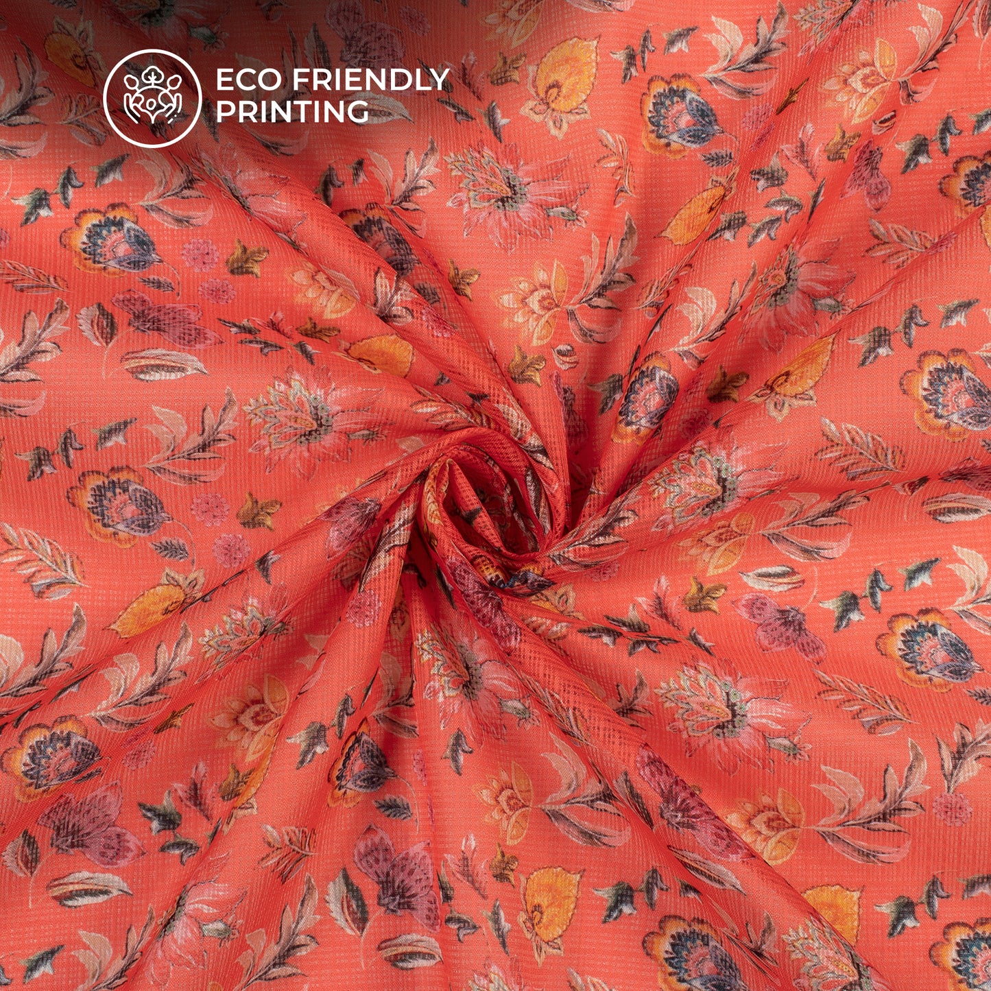 Trendy Red Floral Digital Print Kota Doria Fabric