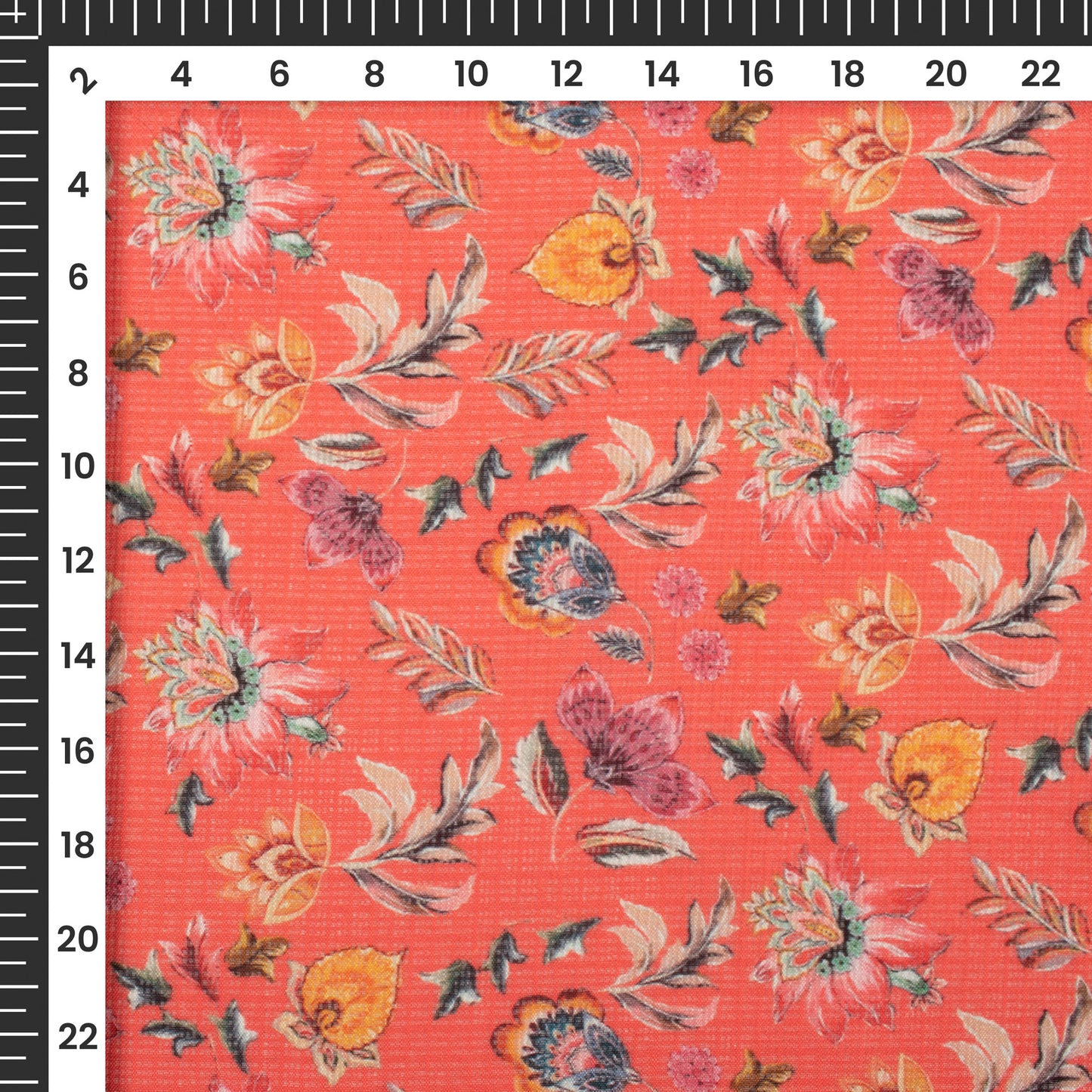 Trendy Red Floral Digital Print Kota Doria Fabric