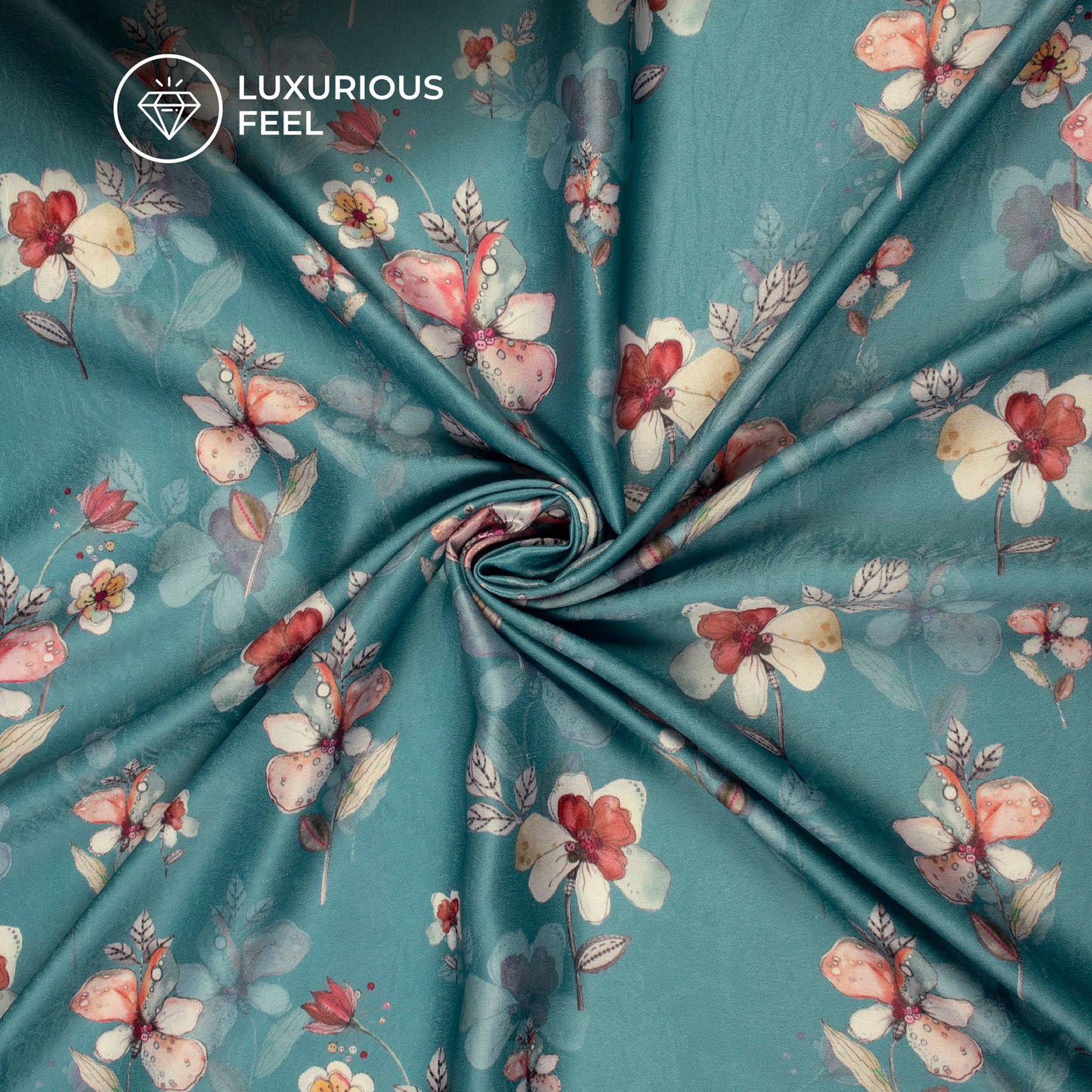 Trendy Floral Digital Print Lush Satin Fabric