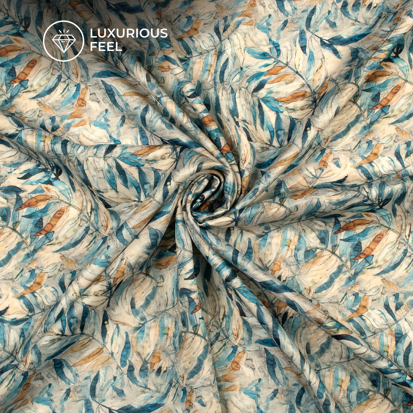 Vintage Leaf Digital Print Lush Satin Fabric