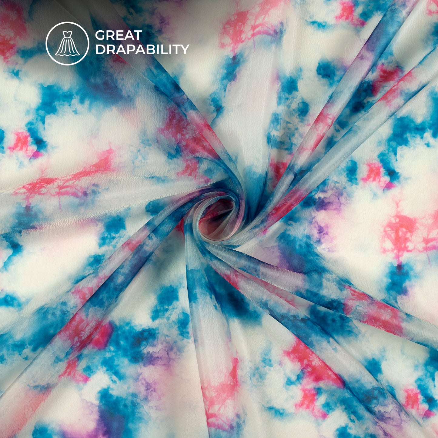 Trendy Tye And Dye Digital Print Organza Satin Fabric