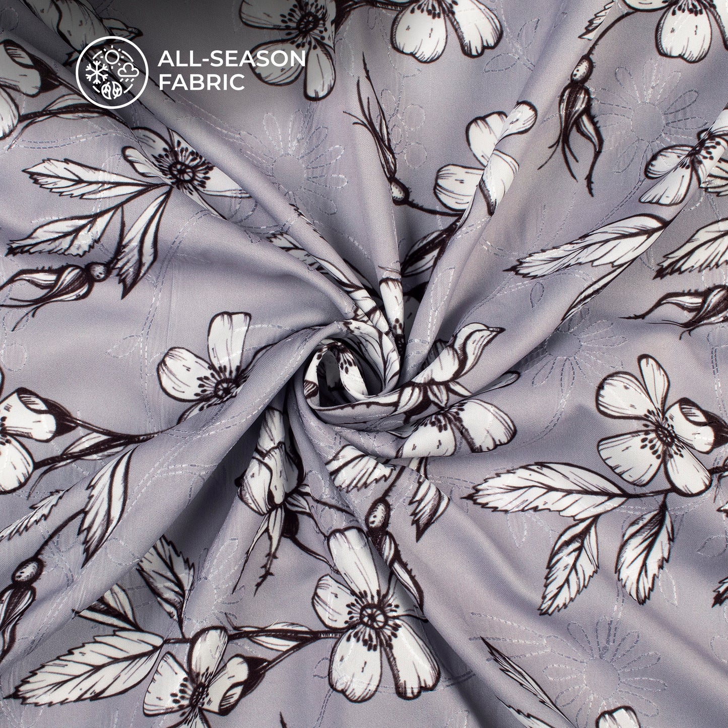 Vintage Floral Digital Print Premium Embroidery Butter Crepe Fabric