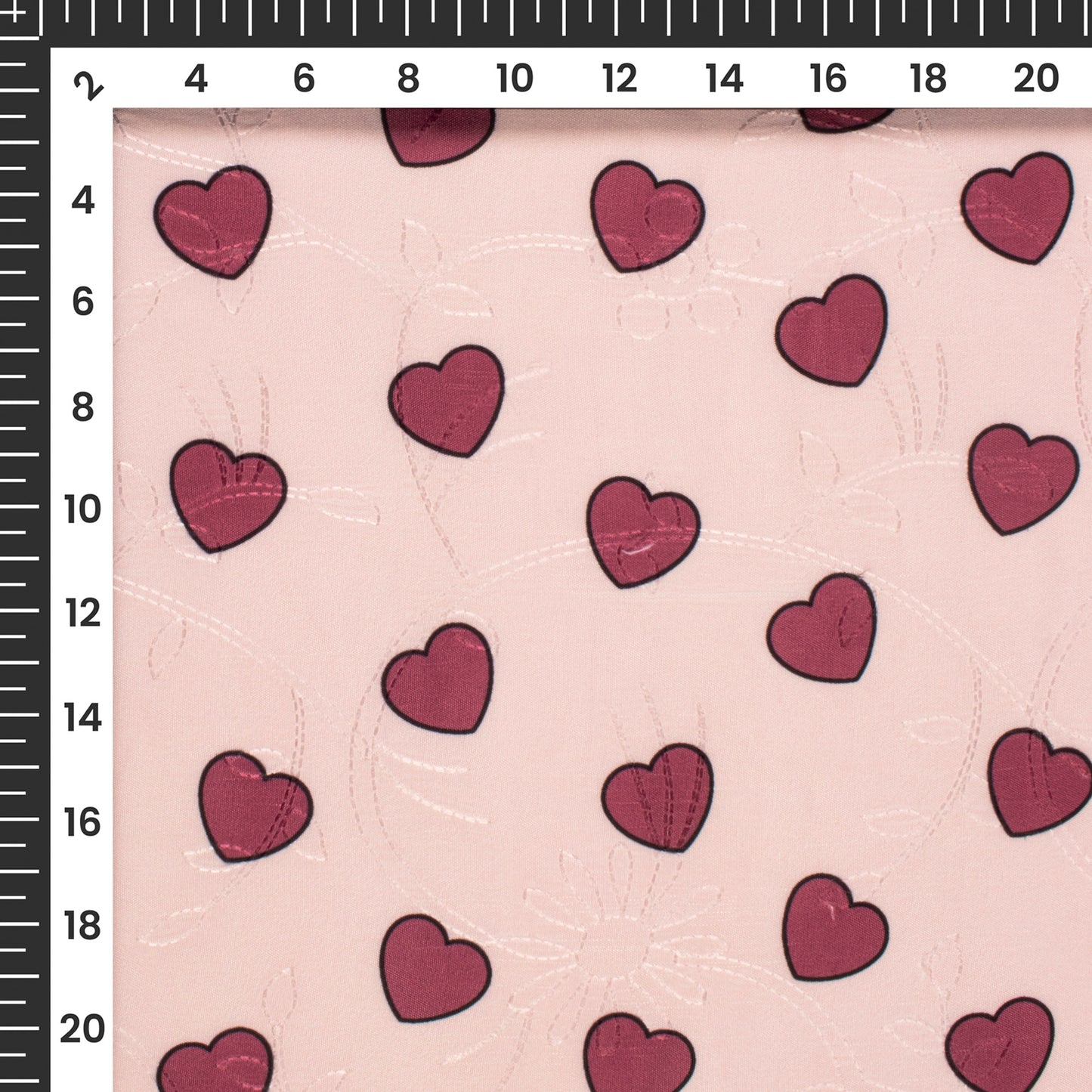 Polka Heart Digital Print Premium Embroidery Butter Crepe Fabric