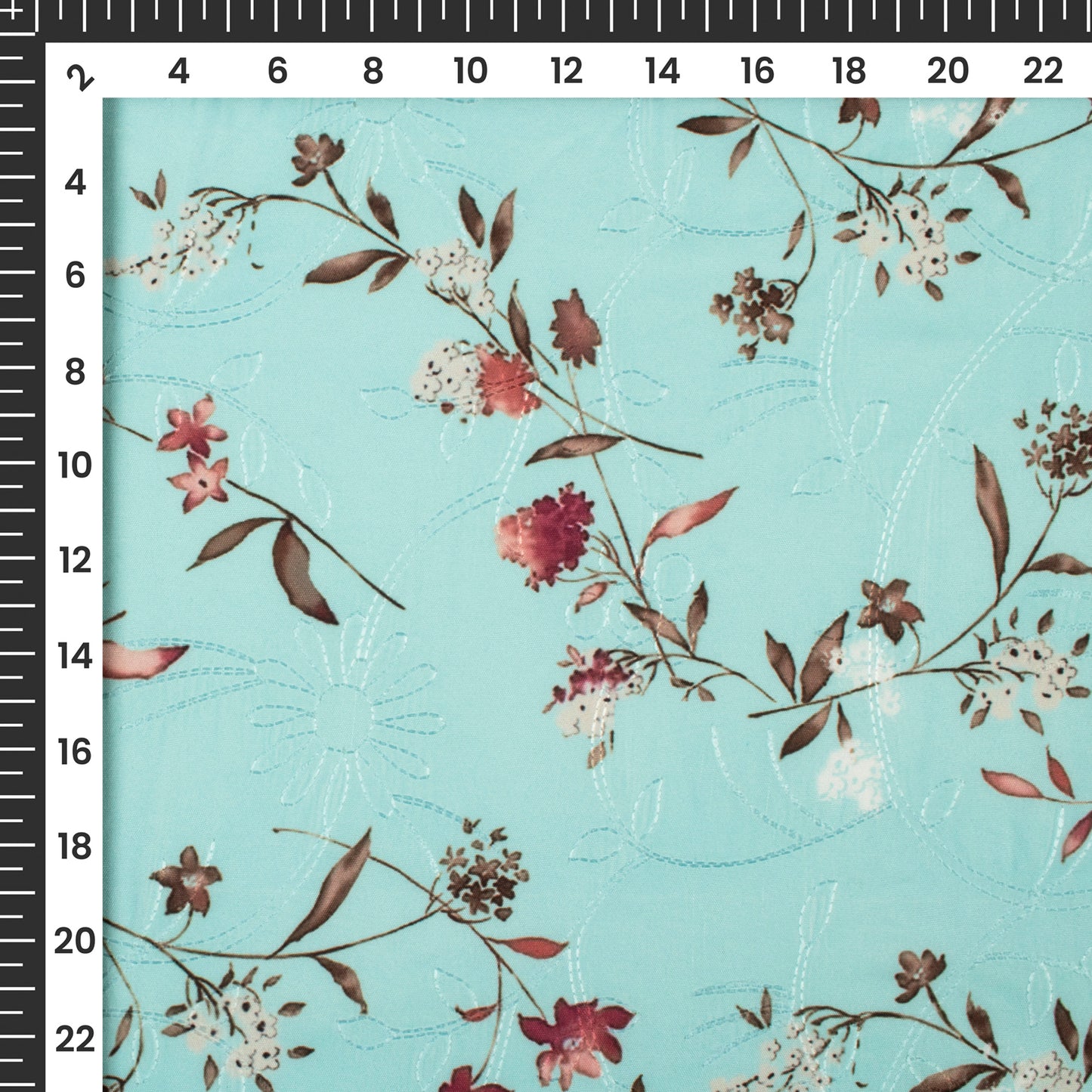 Arctic Floral Digital Print Premium Embroidery Butter Crepe Fabric