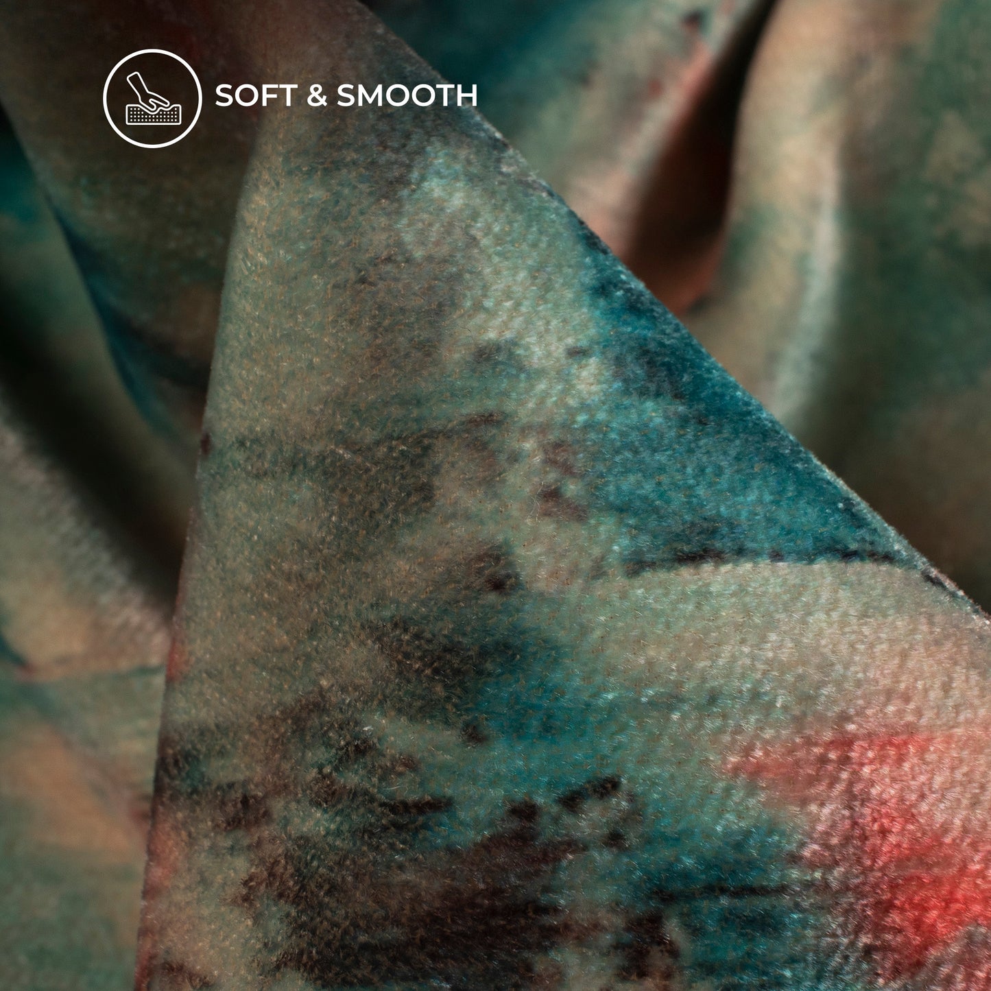 Teal Blue Tye And Dye Pattern Digital Print Velvet Fabric