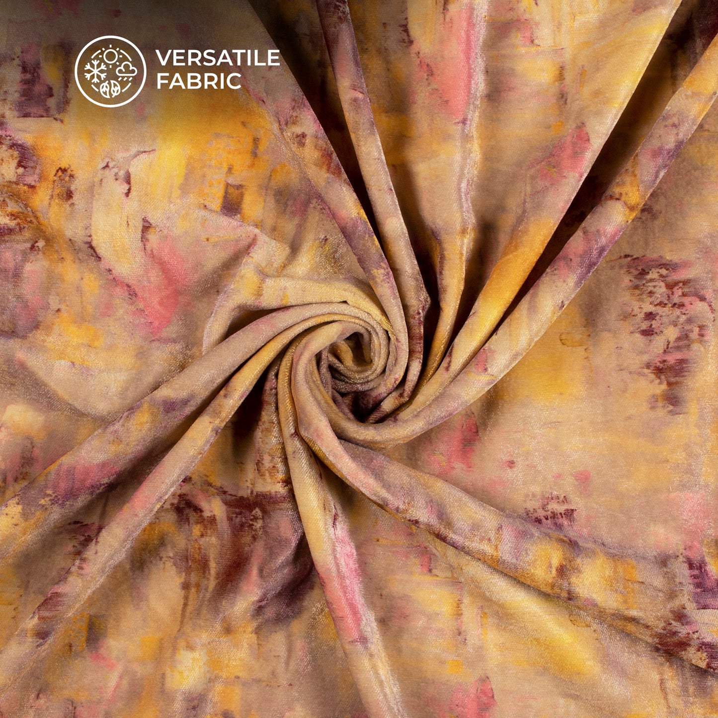 Golden Yellow Tye And Dye Pattern Digital Print Velvet Fabric