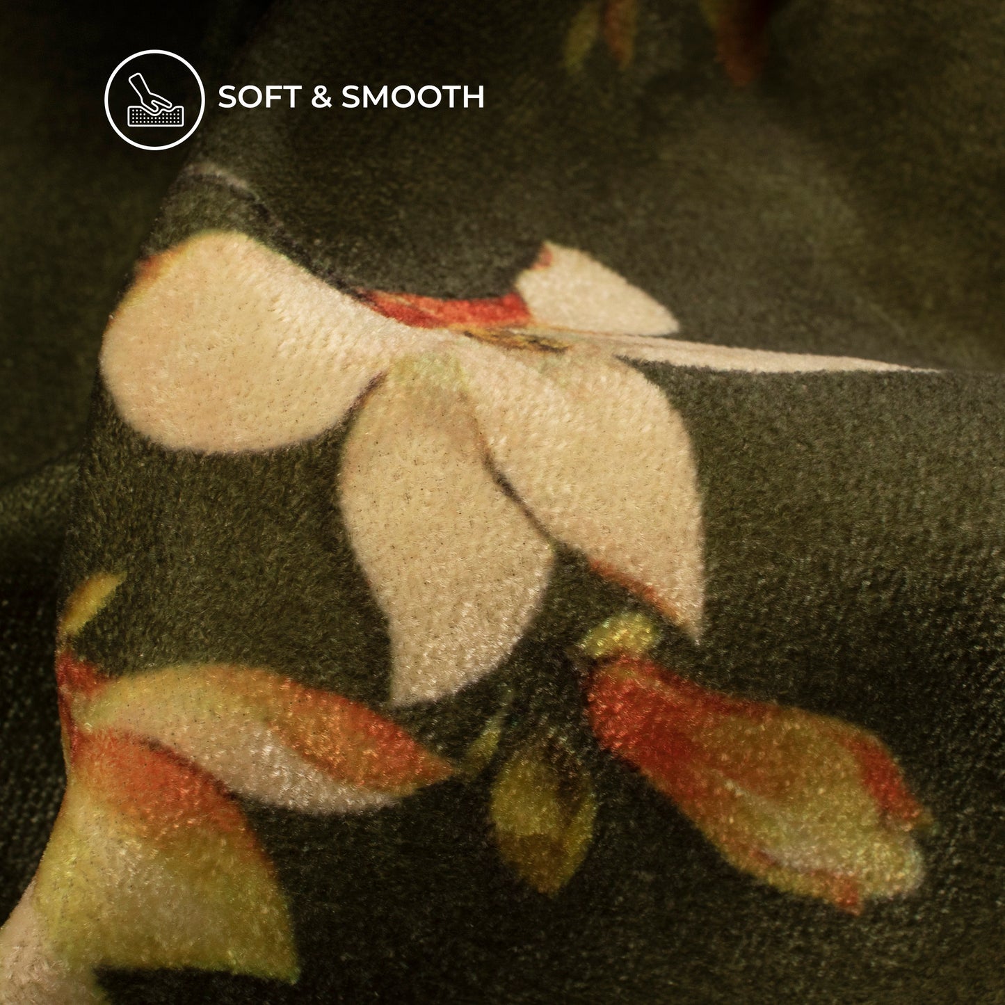 Dark Moss Green Floral Pattern Digital Print Velvet Fabric