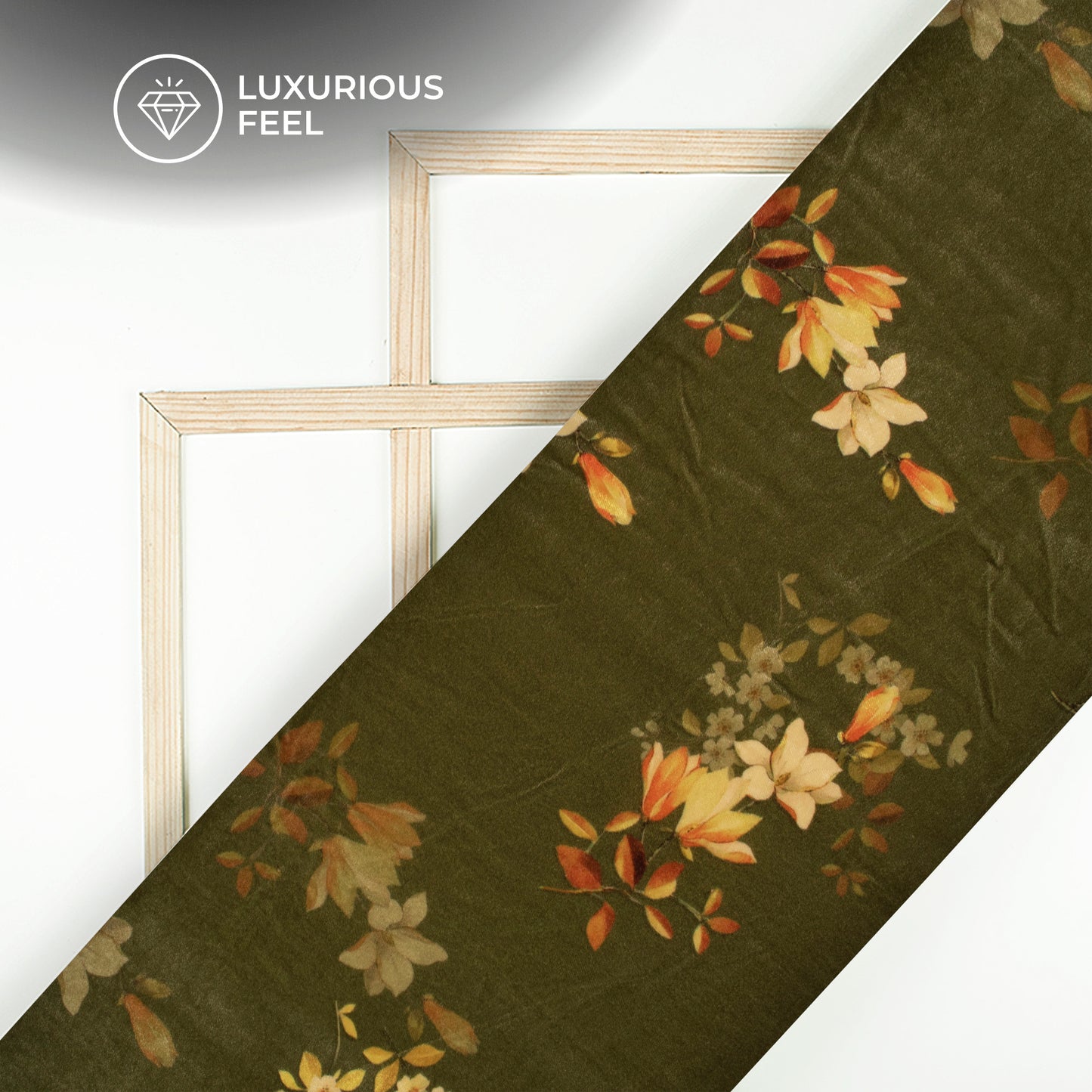 Dark Moss Green Floral Pattern Digital Print Velvet Fabric
