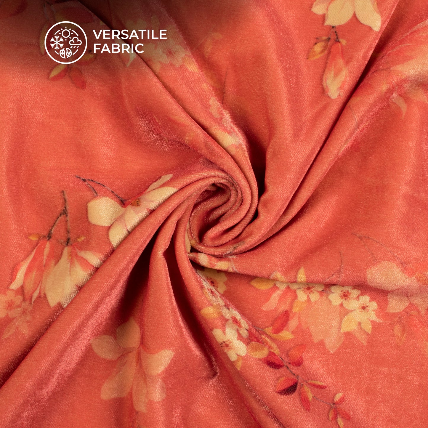 Orange Soda Floral Pattern Digital Print Velvet Fabric