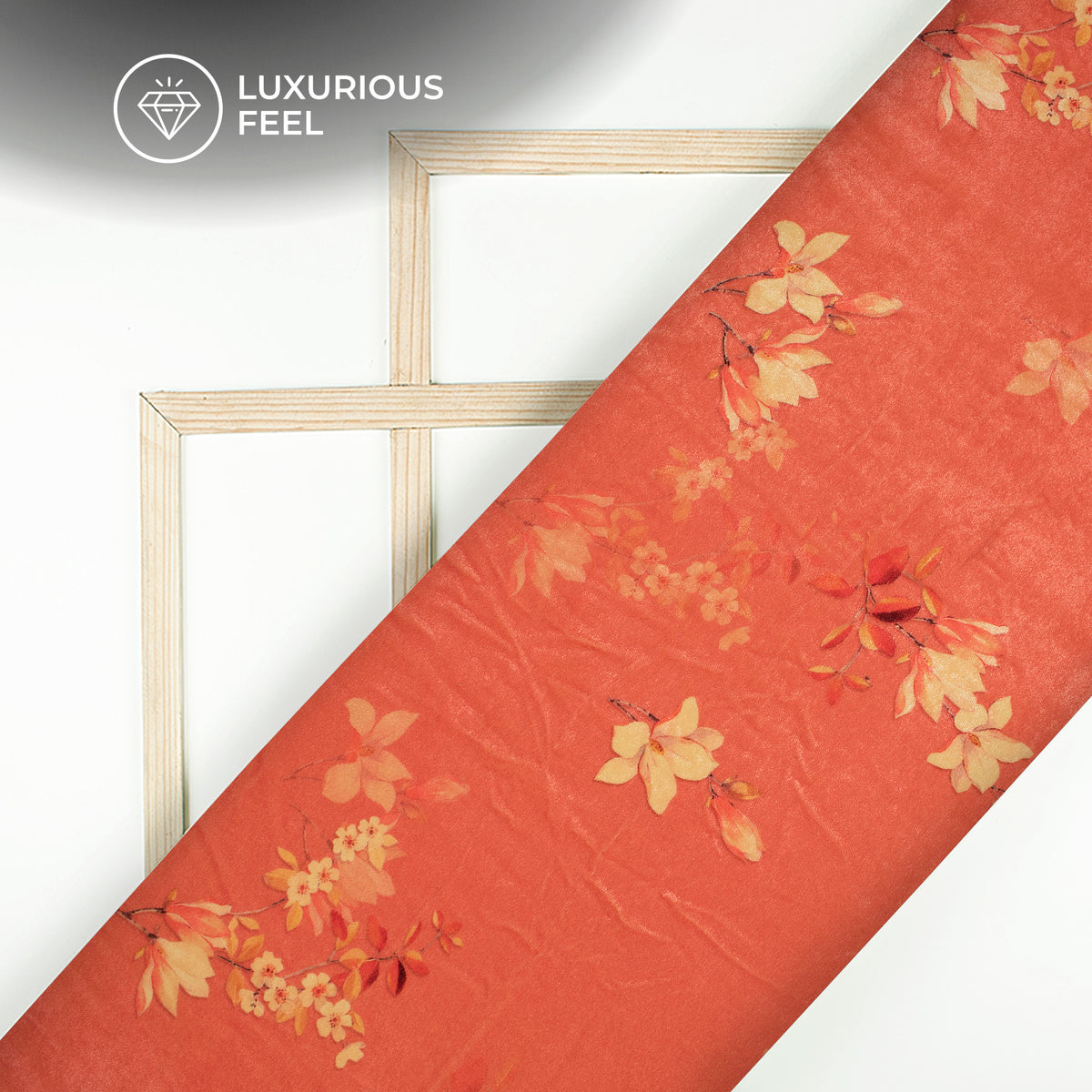 Orange Soda Floral Pattern Digital Print Velvet Fabric