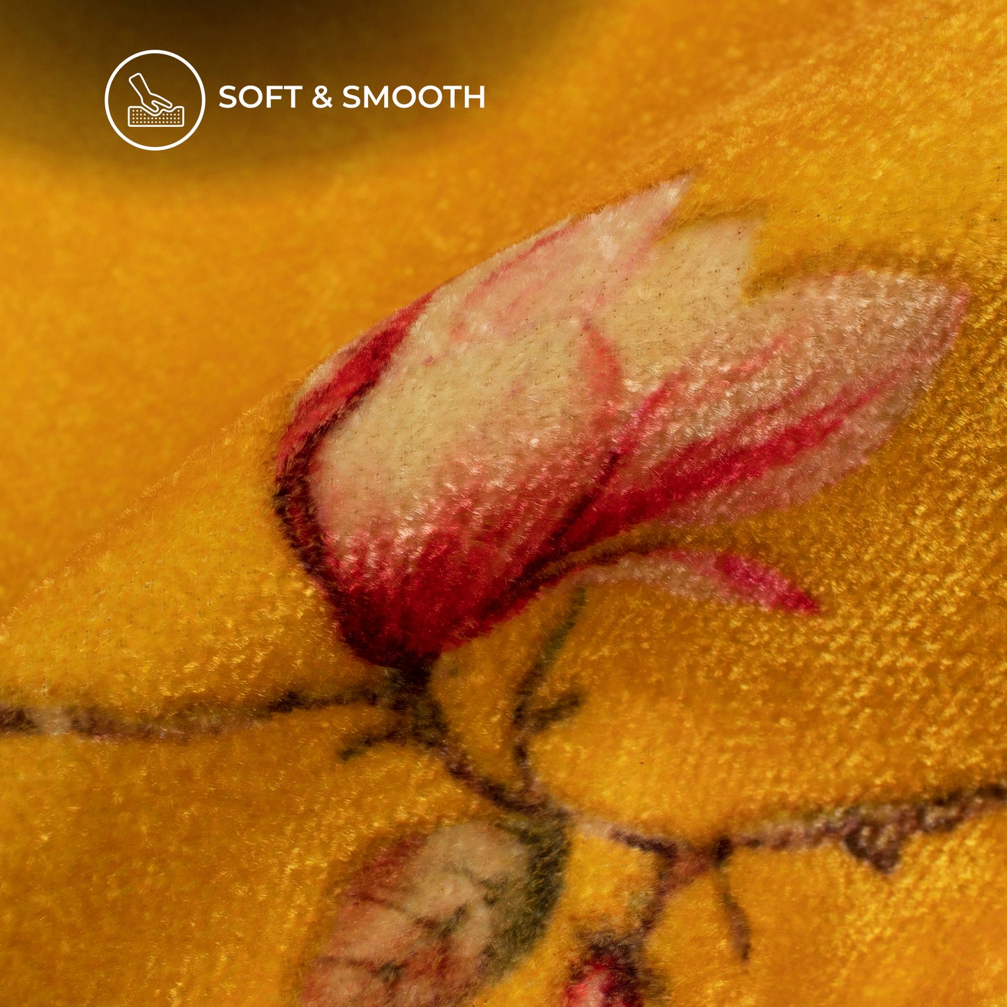 Golden Yellow Floral Pattern Digital Print Velvet Fabric