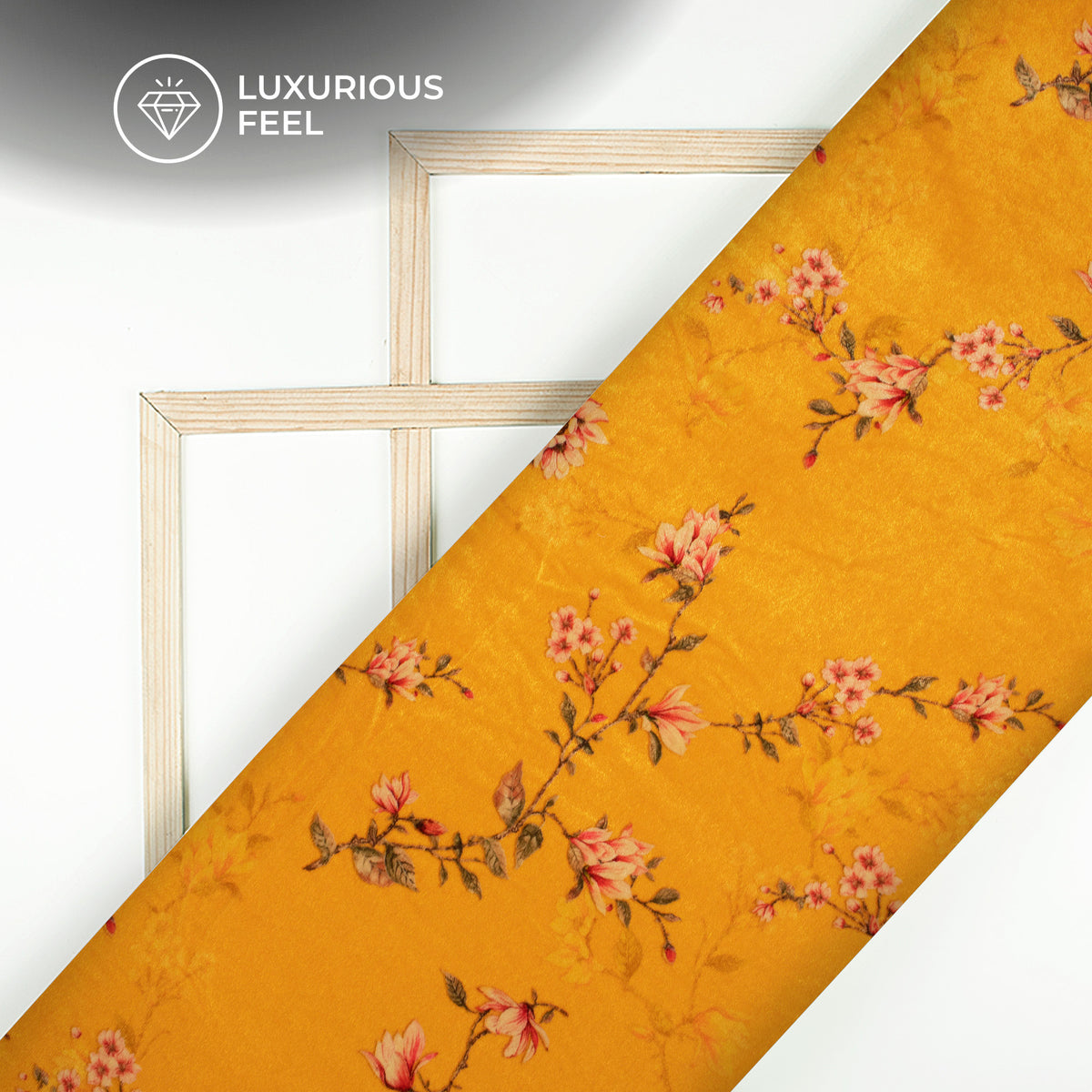 Golden Yellow Floral Pattern Digital Print Velvet Fabric