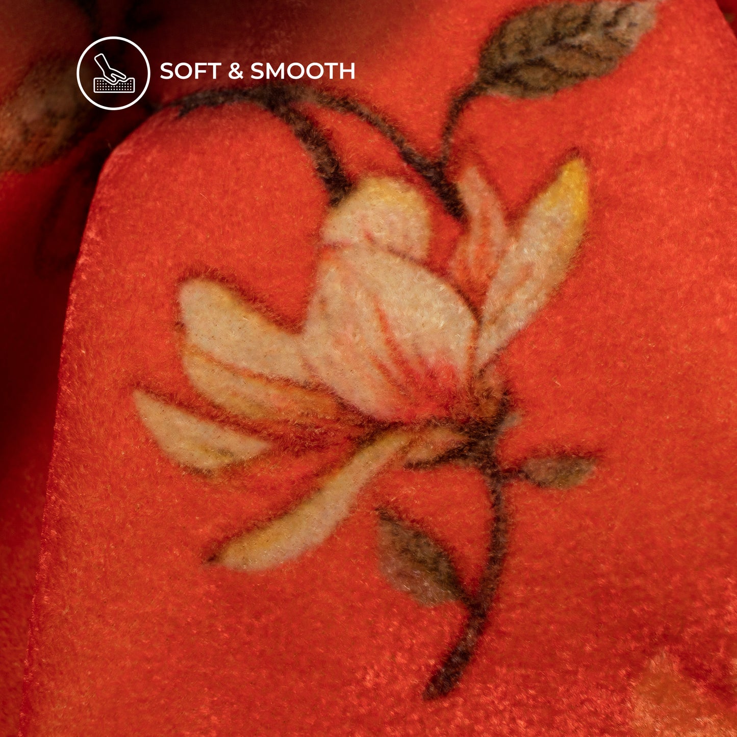 Orange Floral Pattern Digital Print Velvet Fabric