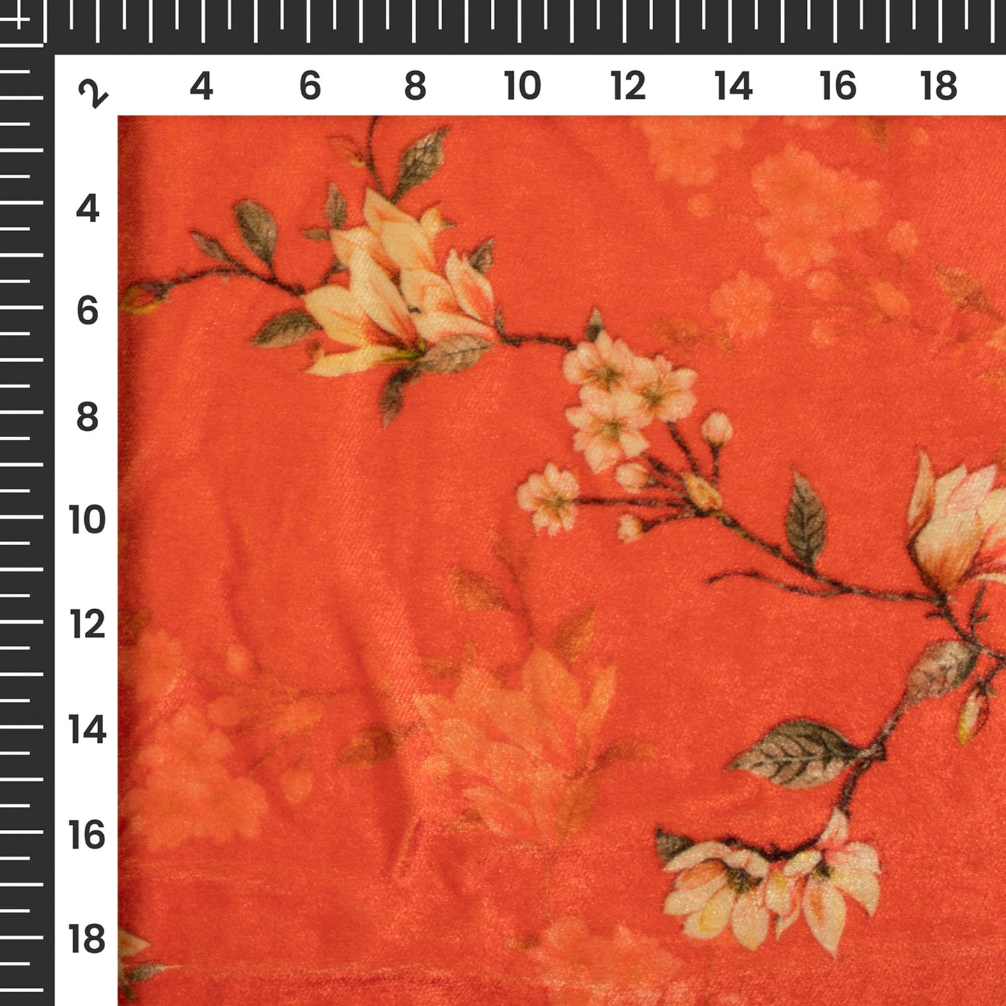 Orange Floral Pattern Digital Print Velvet Fabric