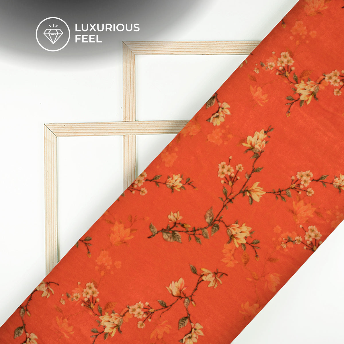 Orange Floral Pattern Digital Print Velvet Fabric