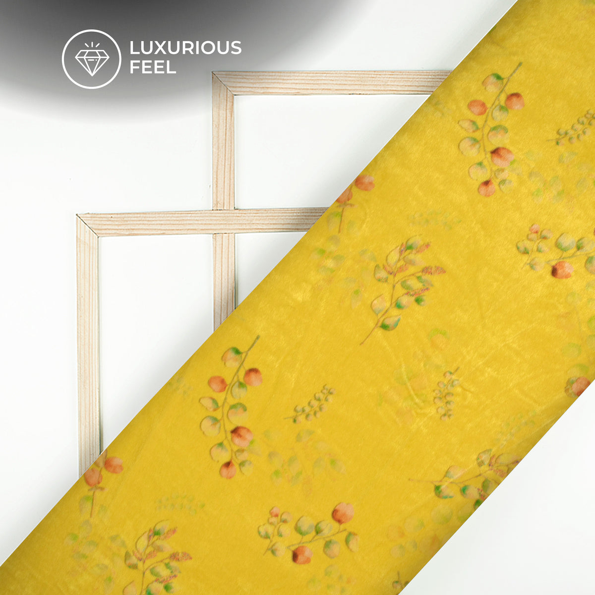 Yellow Leaf Pattern Digital Print Velvet Fabric