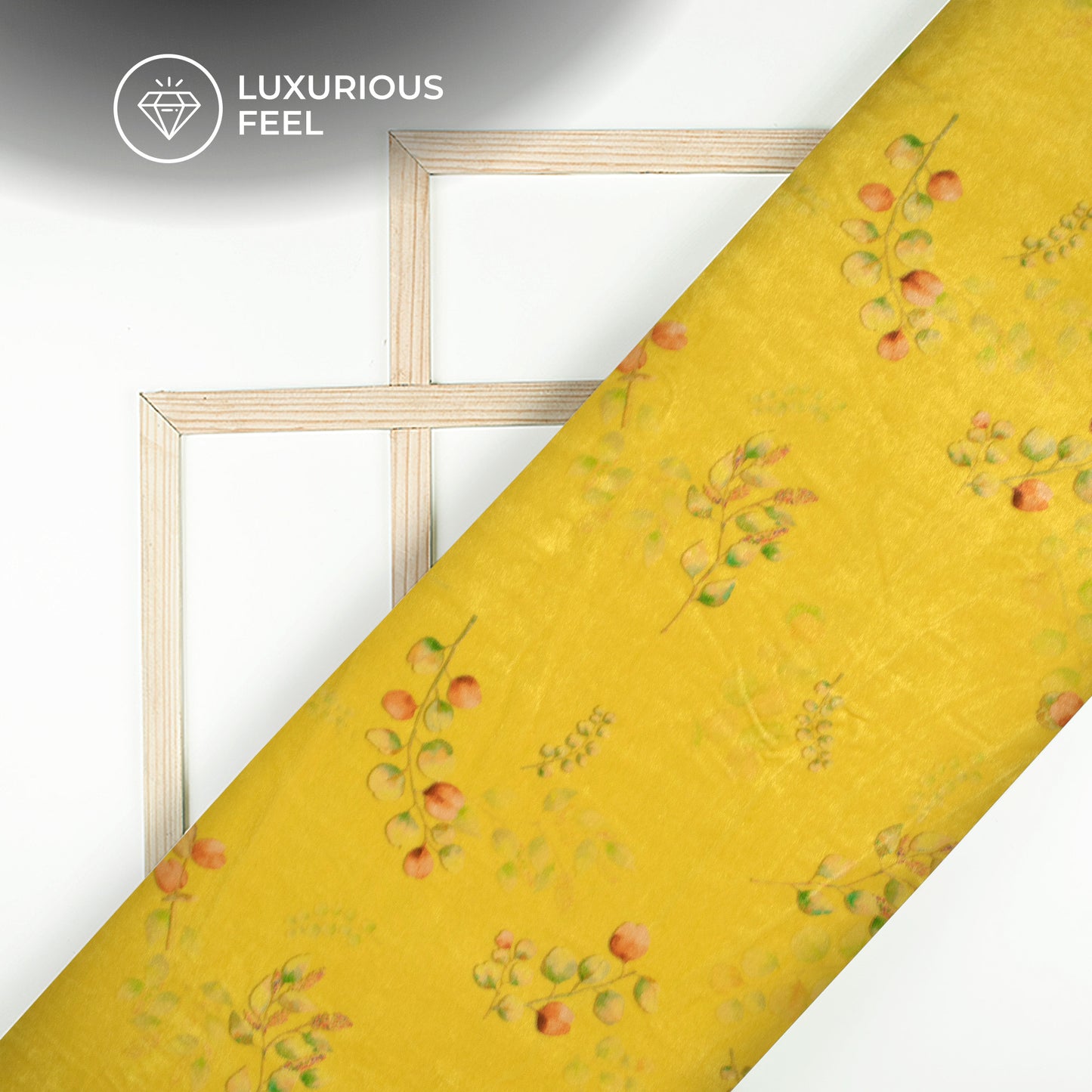 Yellow Leaf Pattern Digital Print Velvet Fabric