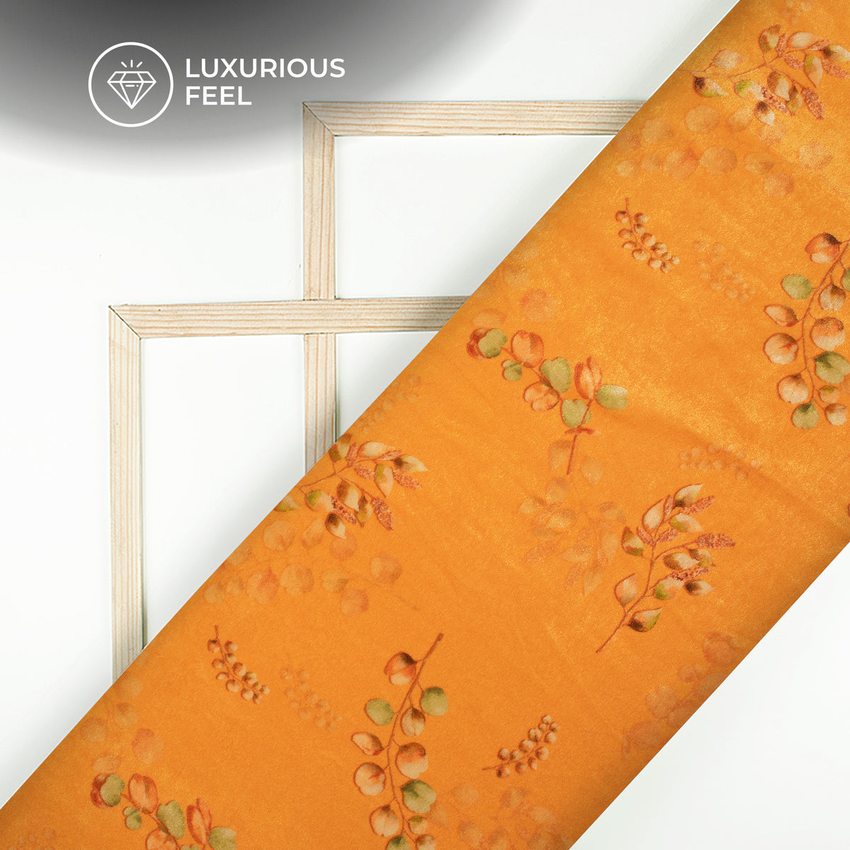 Tangerine Orange Leaf Pattern Digital Print Velvet Fabric