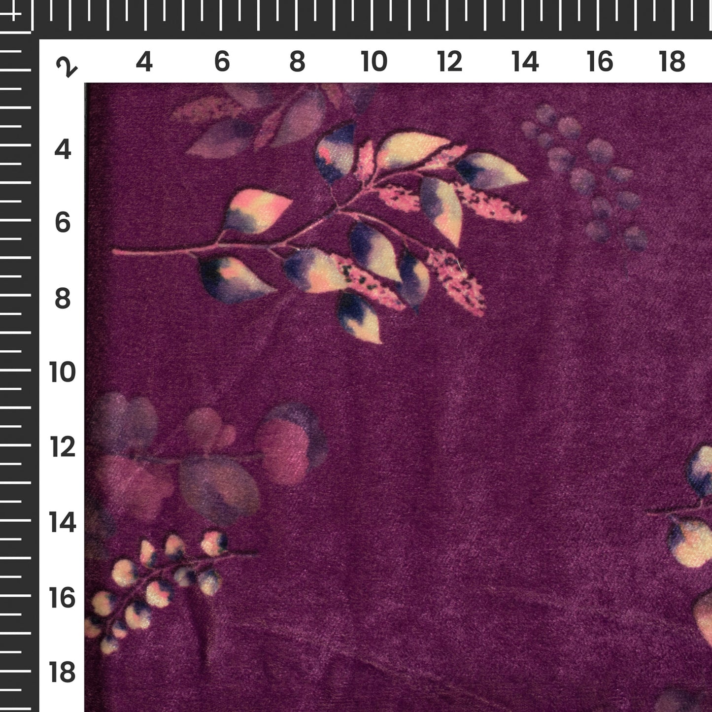 Deep Violet Purple Leaf Pattern Digital Print Velvet Fabric