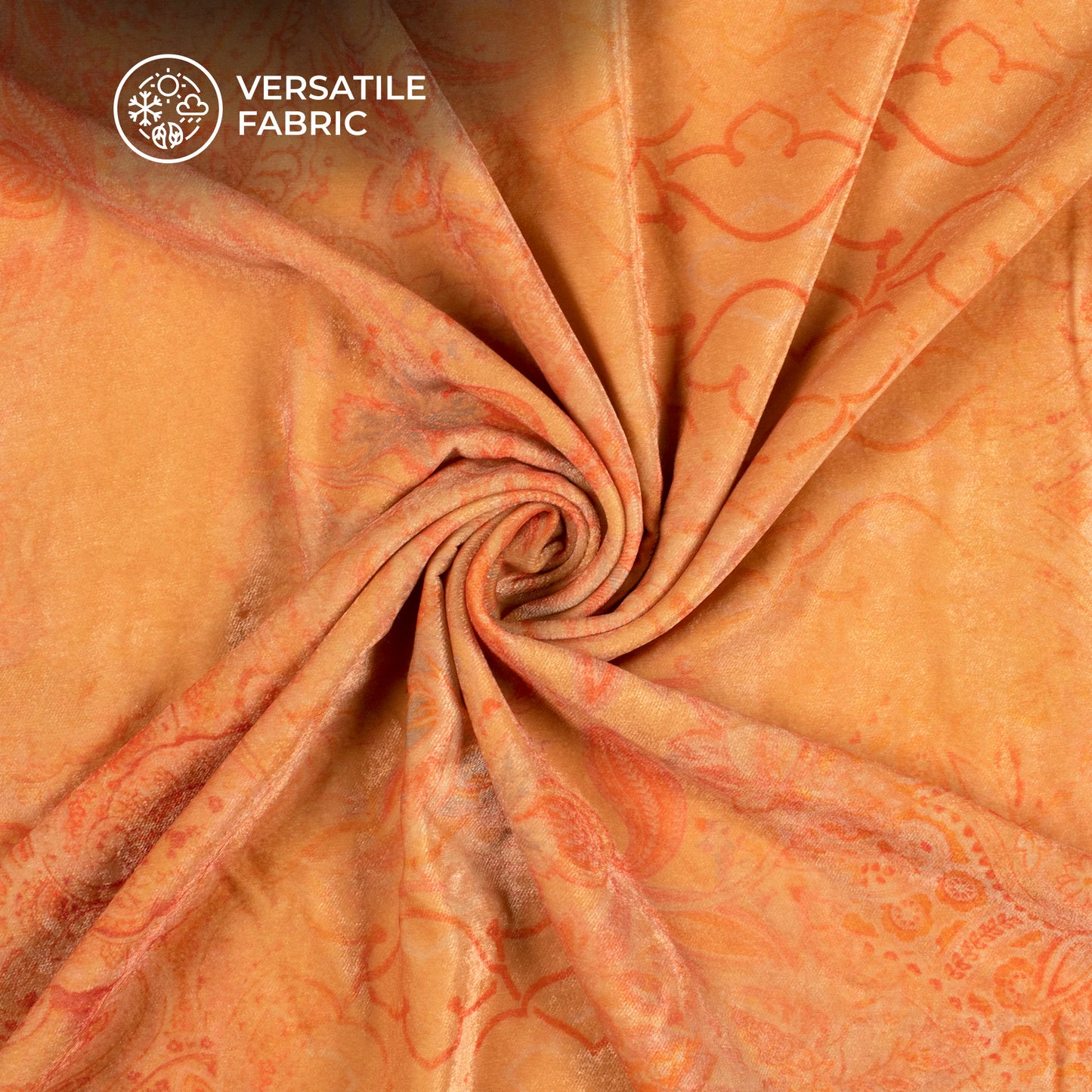 Orange Sandstone Floral Pattern Digital Print Velvet Fabric