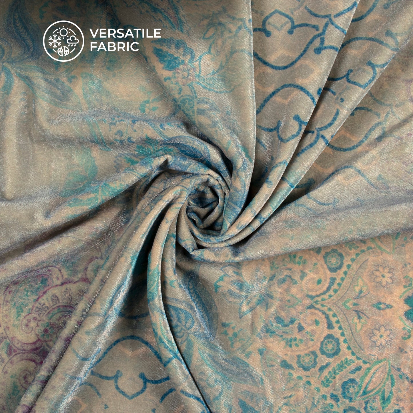 Gray Floral Pattern Digital Print Velvet Fabric