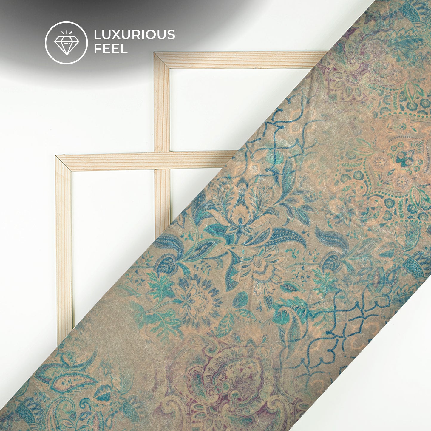 Gray Floral Pattern Digital Print Velvet Fabric