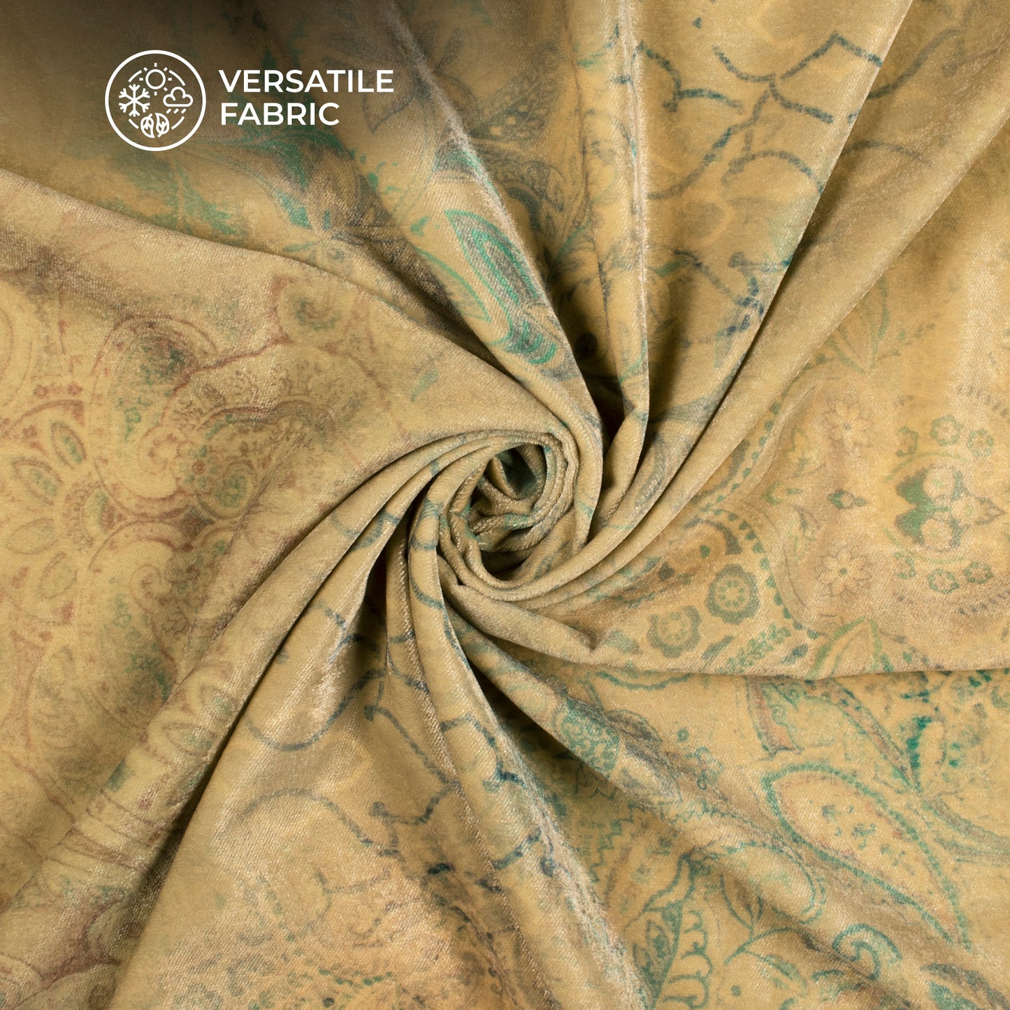Light Khaki Floral Pattern Digital Print Velvet Fabric