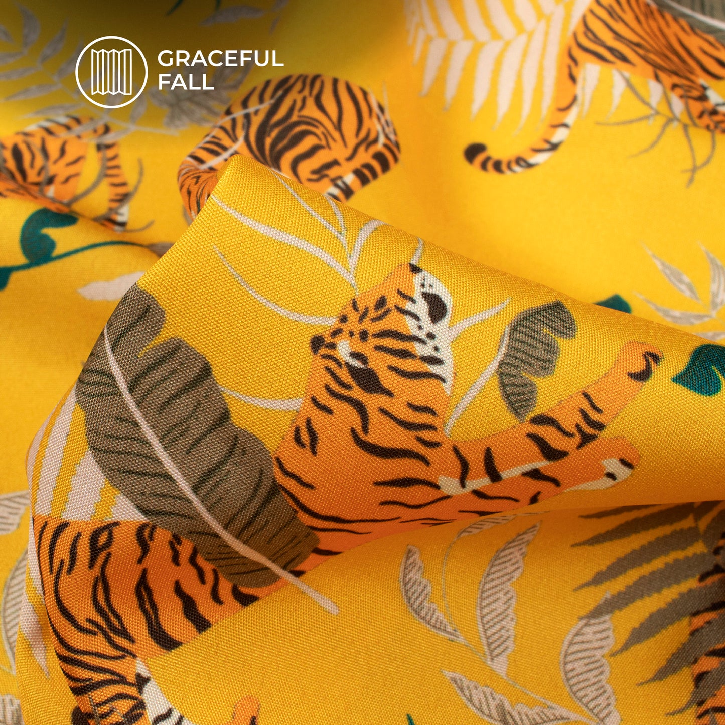 Yellow And Orange Tiger Digital Print Butter Crepe Fabric